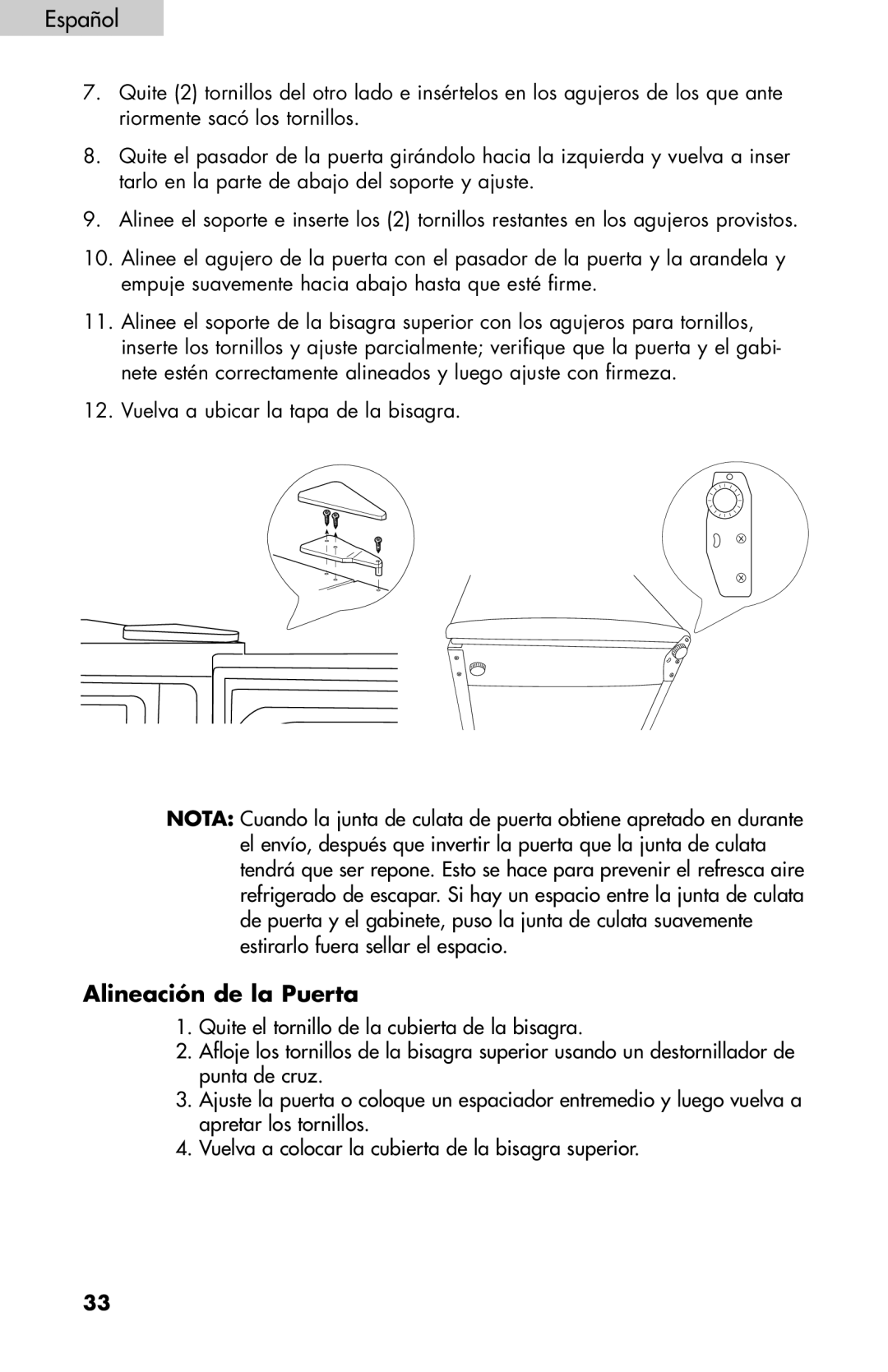 Haier BC100GS user manual Alineación de la Puerta 