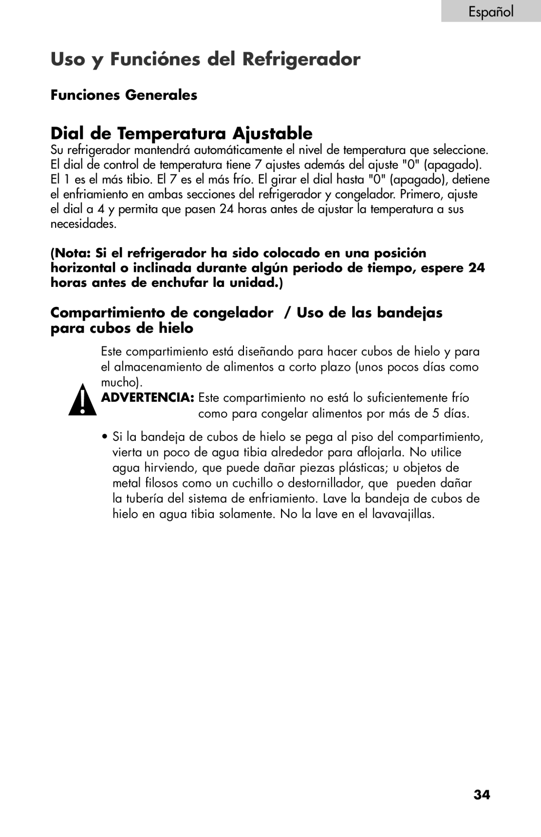 Haier BC100GS user manual Uso y Funciónes del Refrigerador, Funciones Generales 