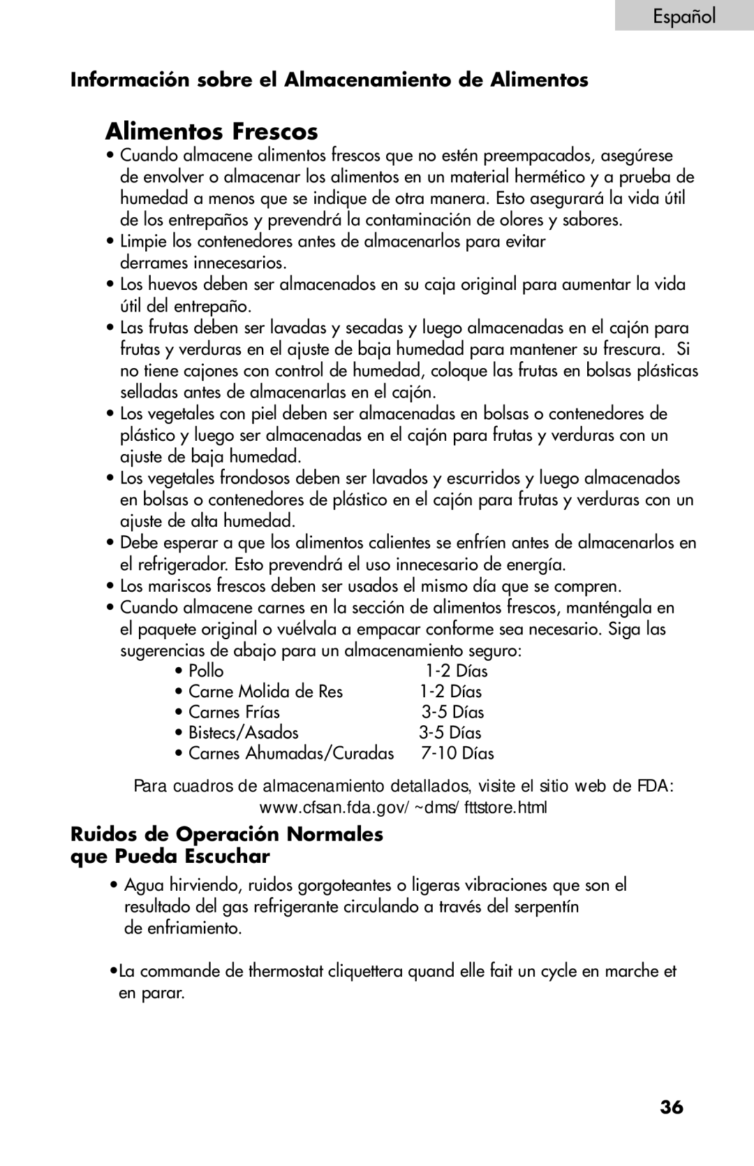 Haier BC100GS user manual Información sobre el Almacenamiento de Alimentos, Ruidos de Operación Normales que Pueda Escuchar 