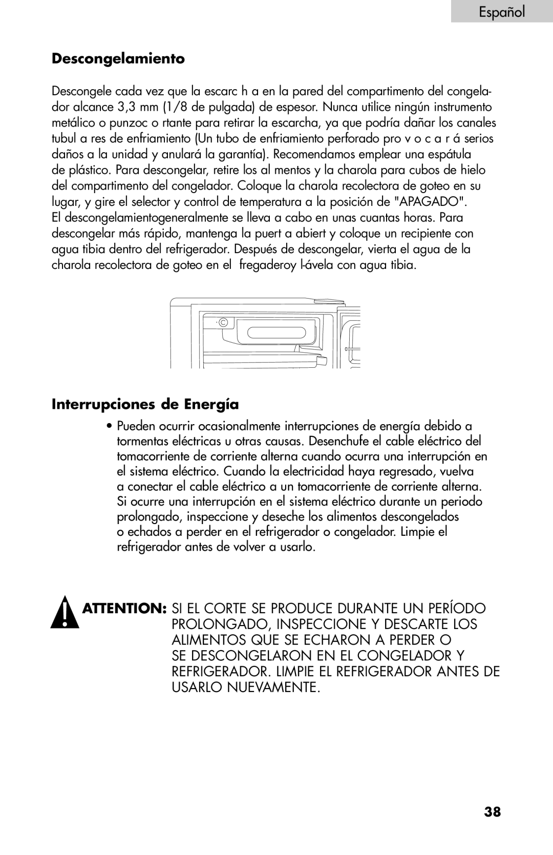 Haier BC100GS user manual Descongelamiento, Interrupciones de Energía 