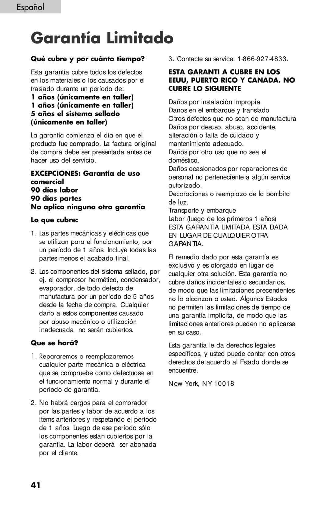 Haier BC100GS user manual Garantía Limitado, Qué cubre y por cuánto tiempo? 