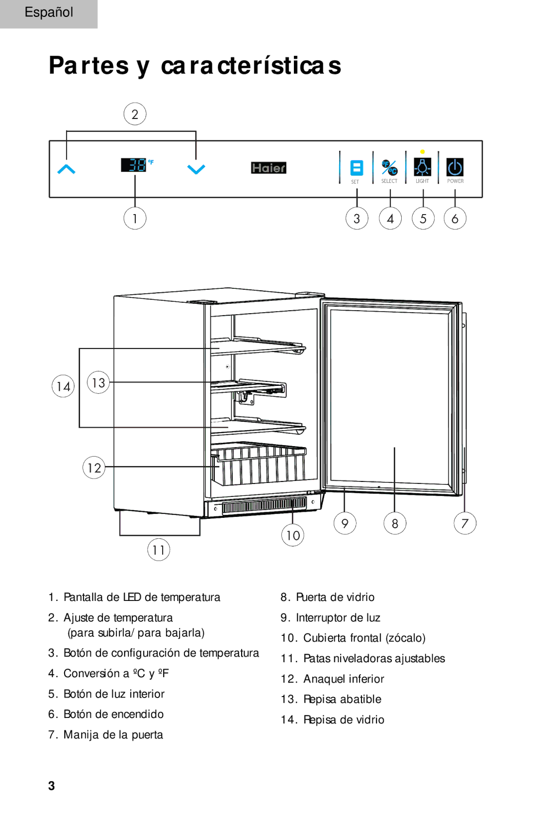 Haier BC100GS manual Partes y características 