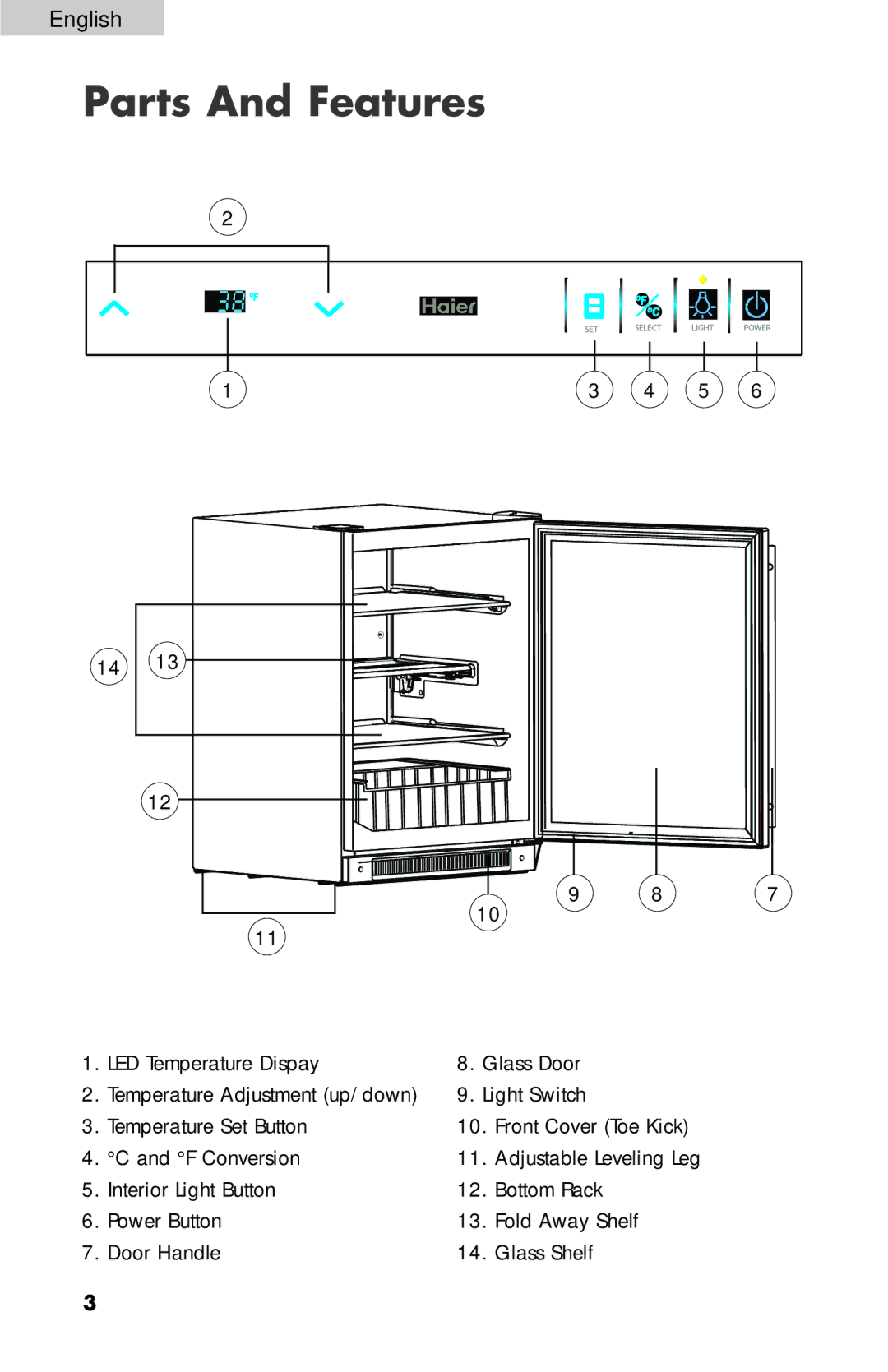 Haier BC100GS manual Parts And Features 