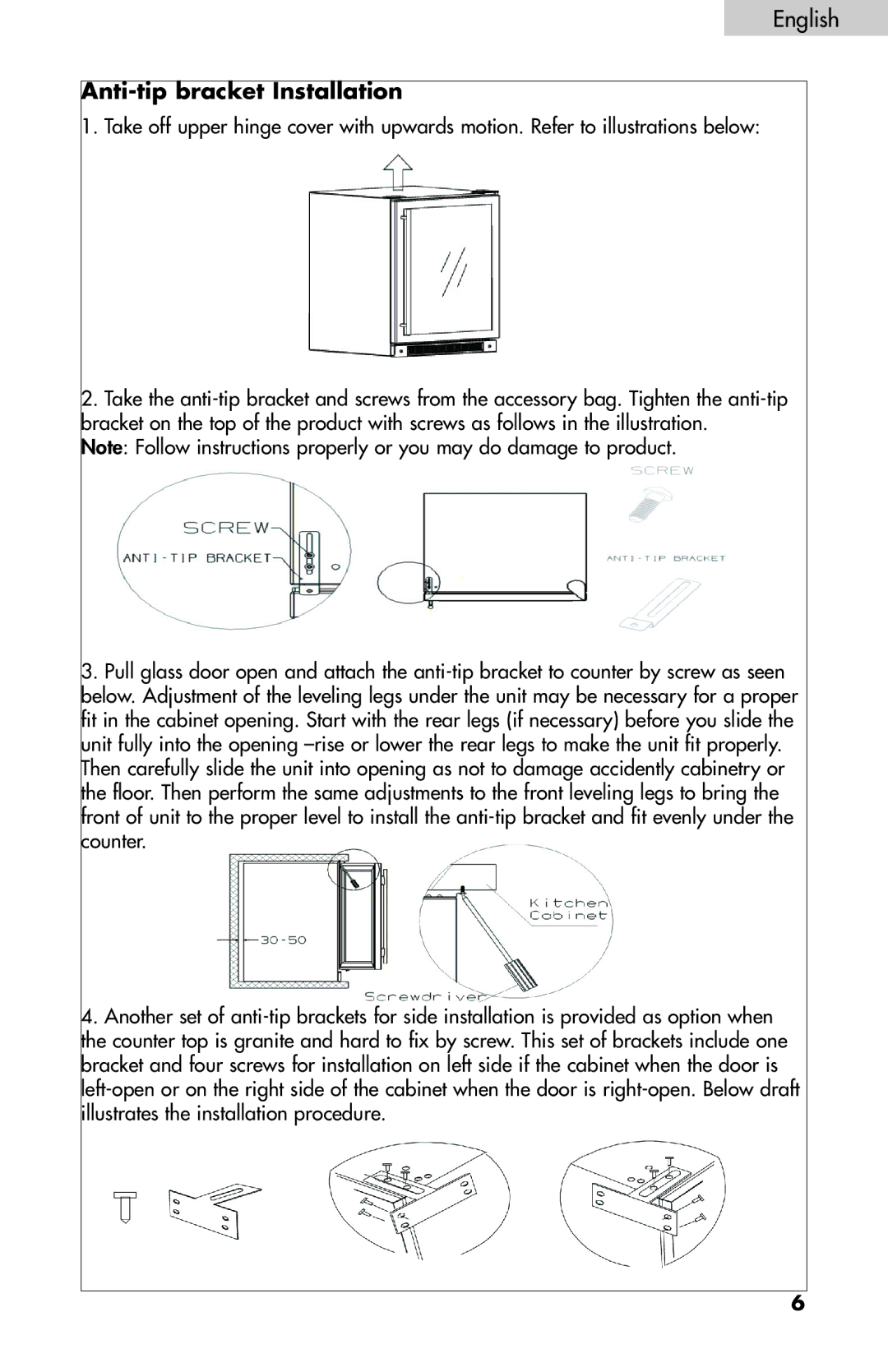 Haier BC100GS manual Anti-tip bracket Installation 