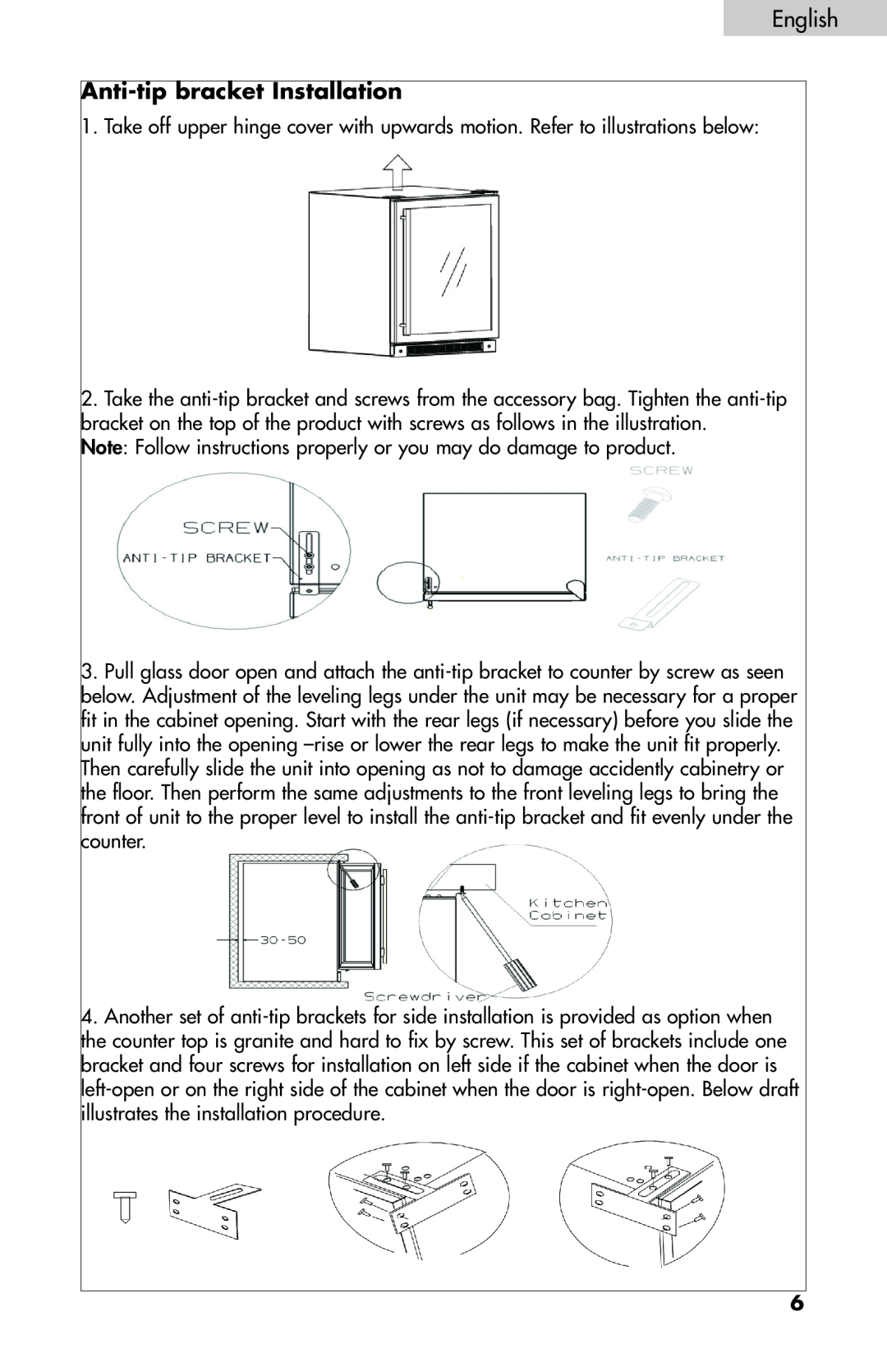 Haier BC100GS user manual Anti-tip bracket Installation 
