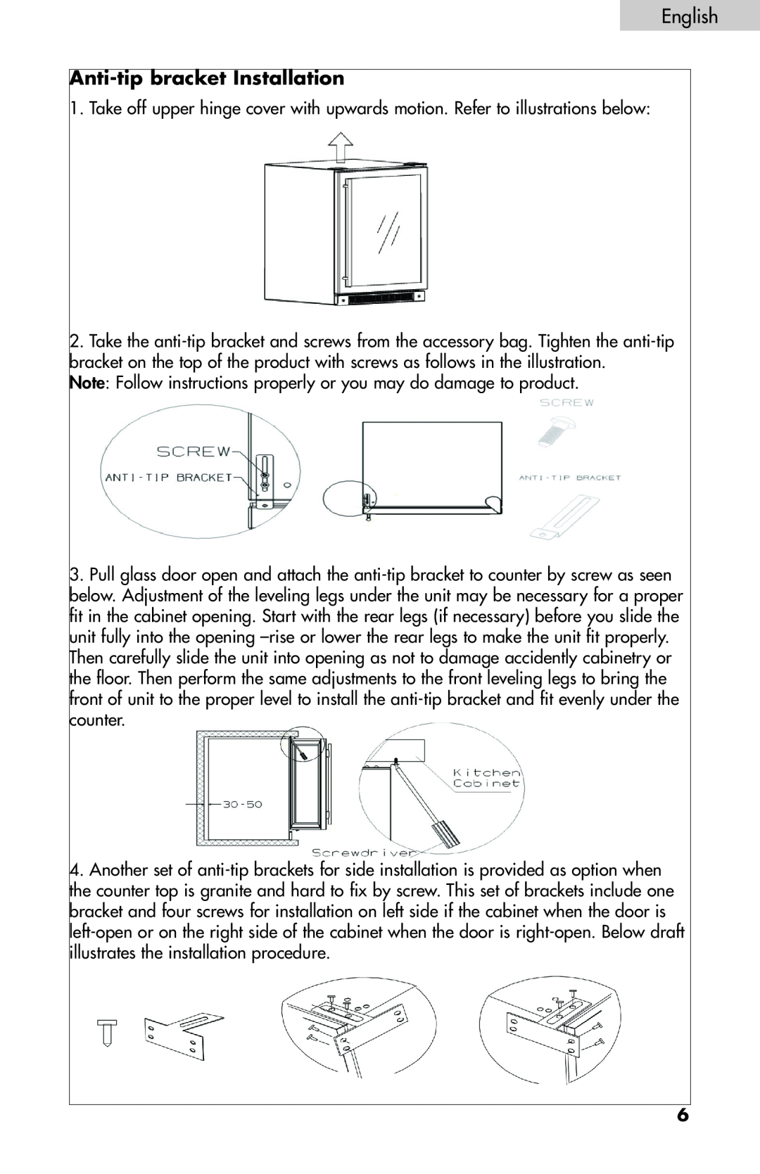 Haier BC100GS manual Anti-tipbracket Installation 