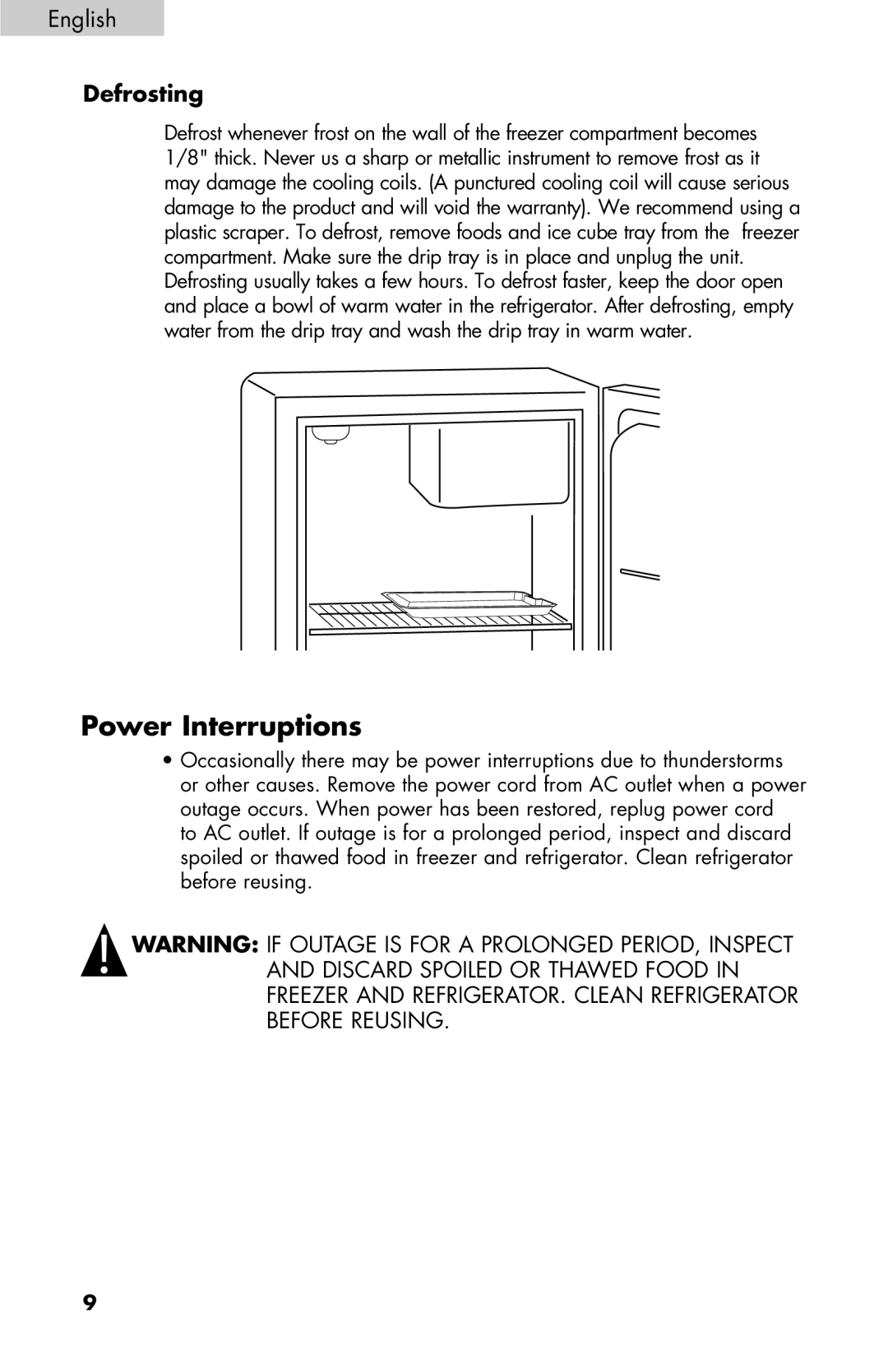 Haier BCF27B manual Power Interruptions, Defrosting 