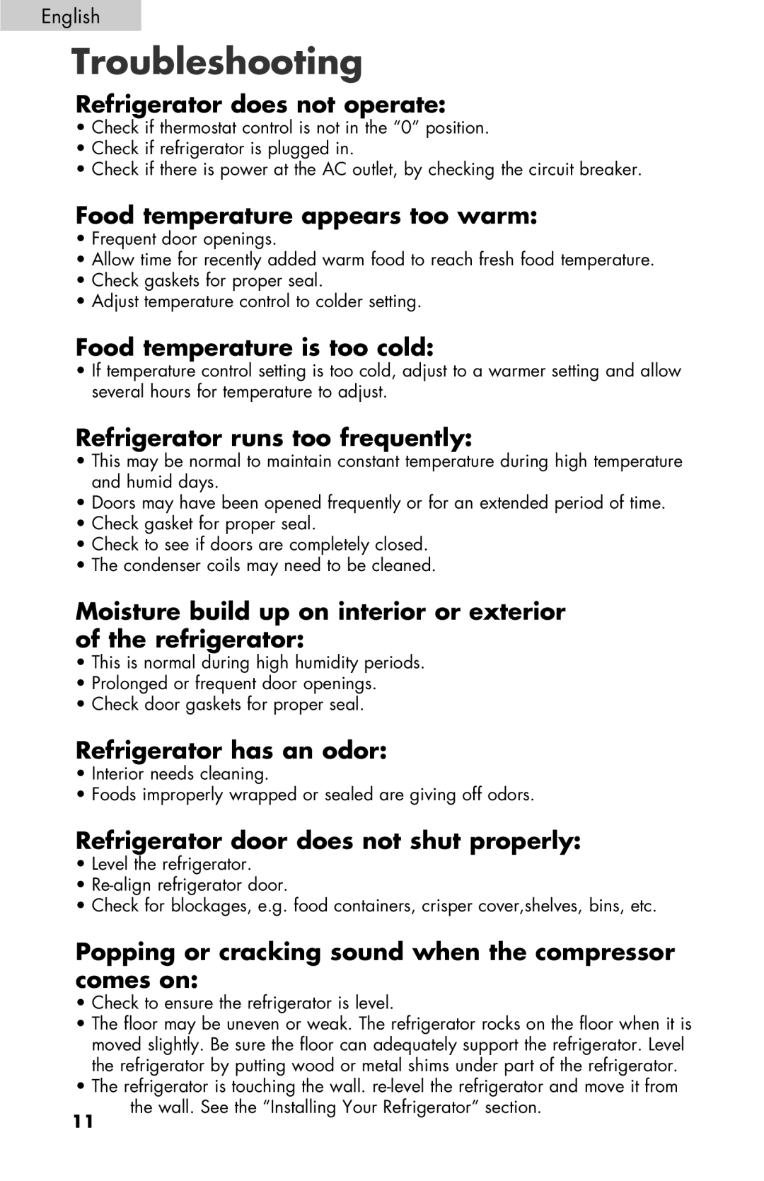 Haier BCF27B manual Troubleshooting 