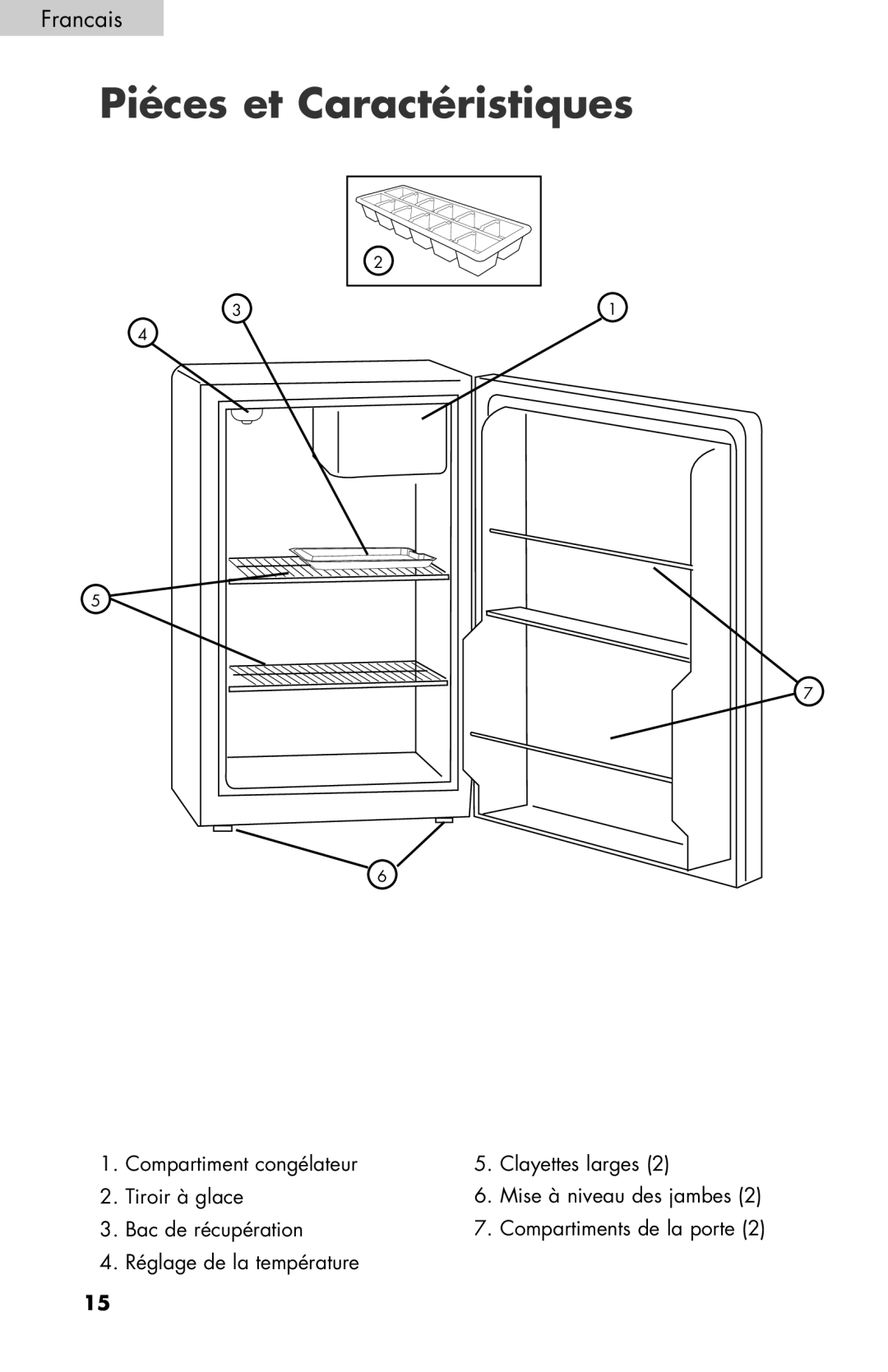 Haier BCF27B manual Piéces et Caractéristiques 