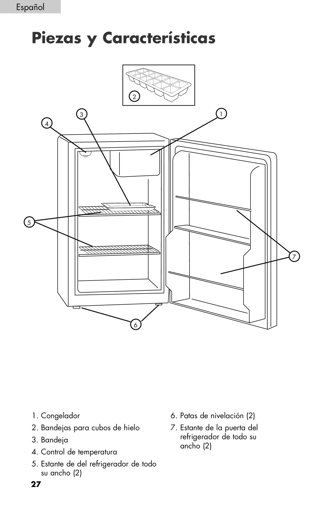 Haier BCF27B manual Piezas y Características 