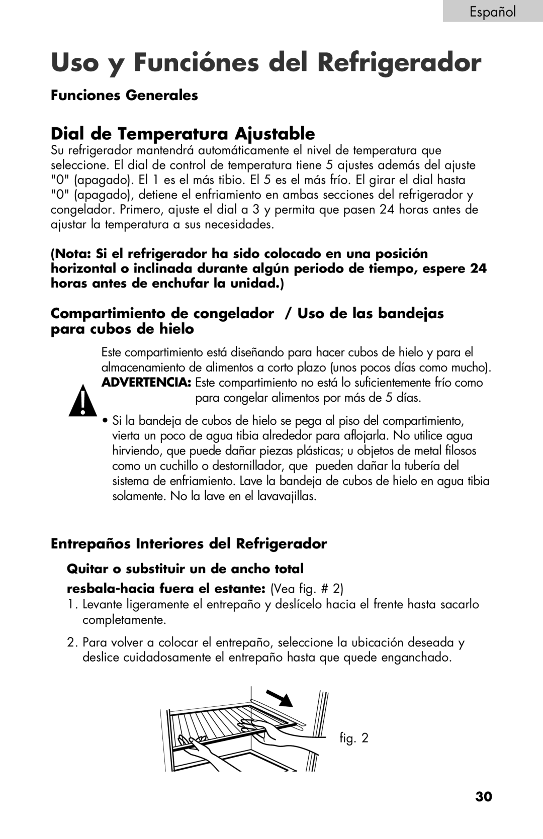 Haier BCF27B manual Uso y Funciónes del Refrigerador, Dial de Temperatura Ajustable, Funciones Generales 