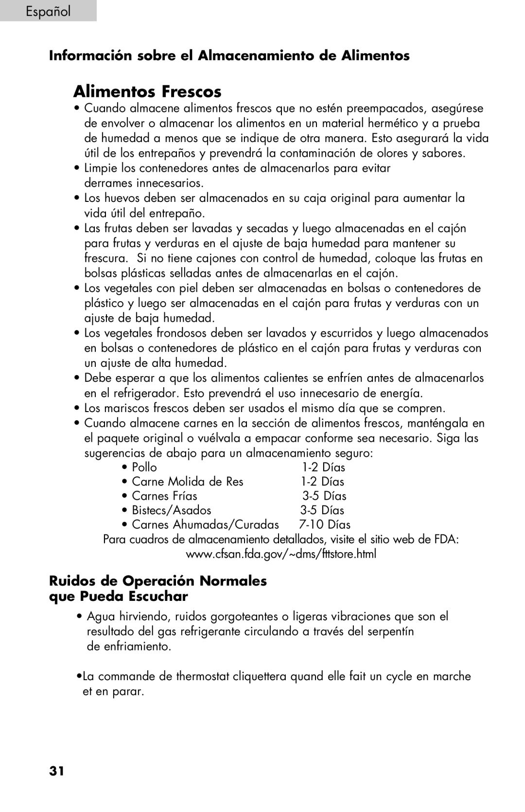 Haier BCF27B manual Alimentos Frescos, Información sobre el Almacenamiento de Alimentos 