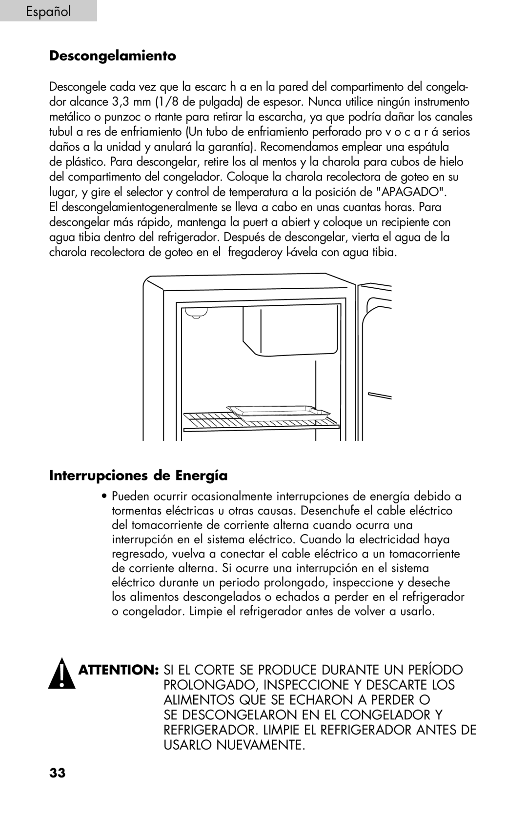 Haier BCF27B manual Descongelamiento, Interrupciones de Energía 