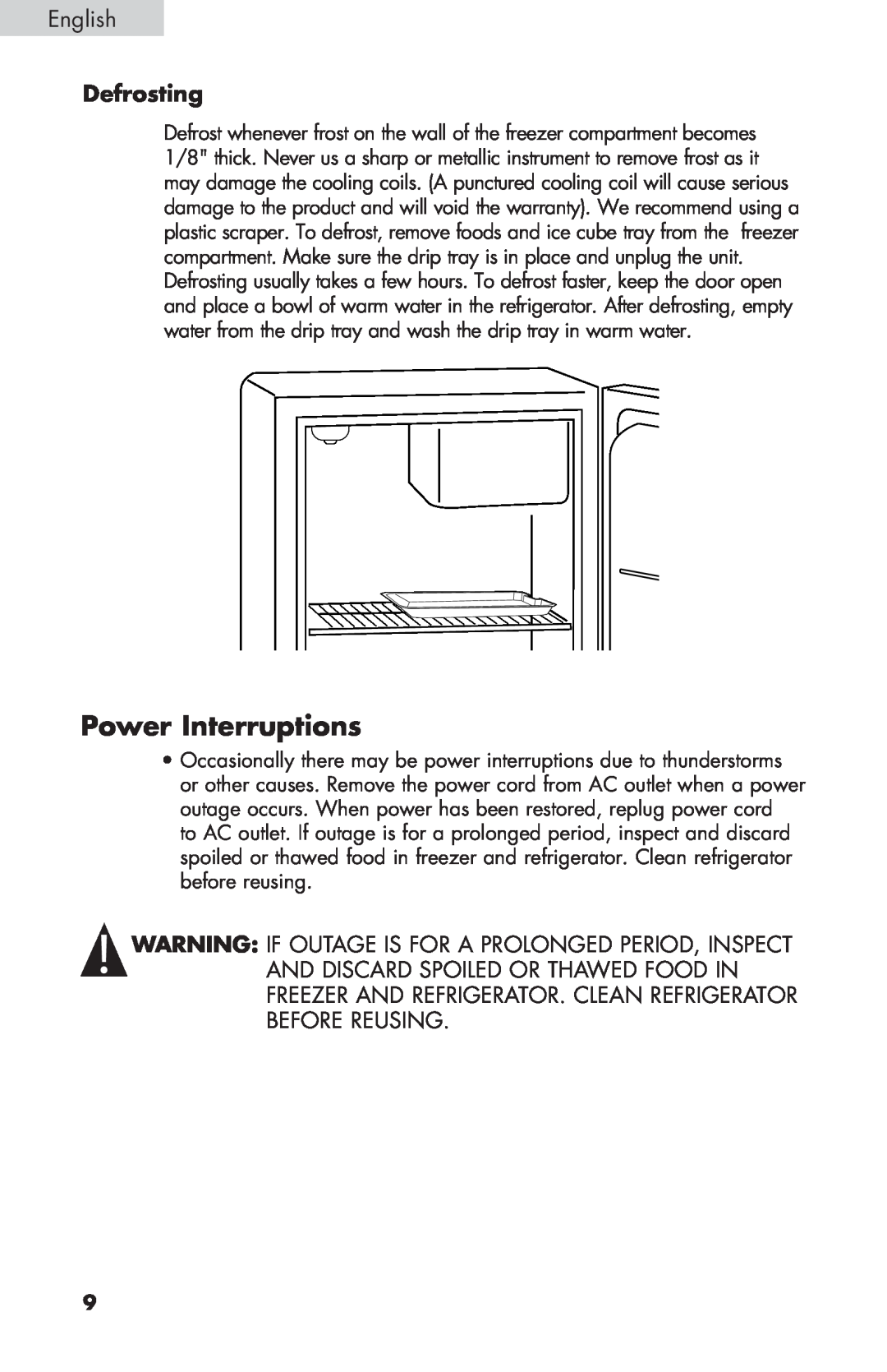Haier BCF27B manual Power Interruptions, Defrosting, English 