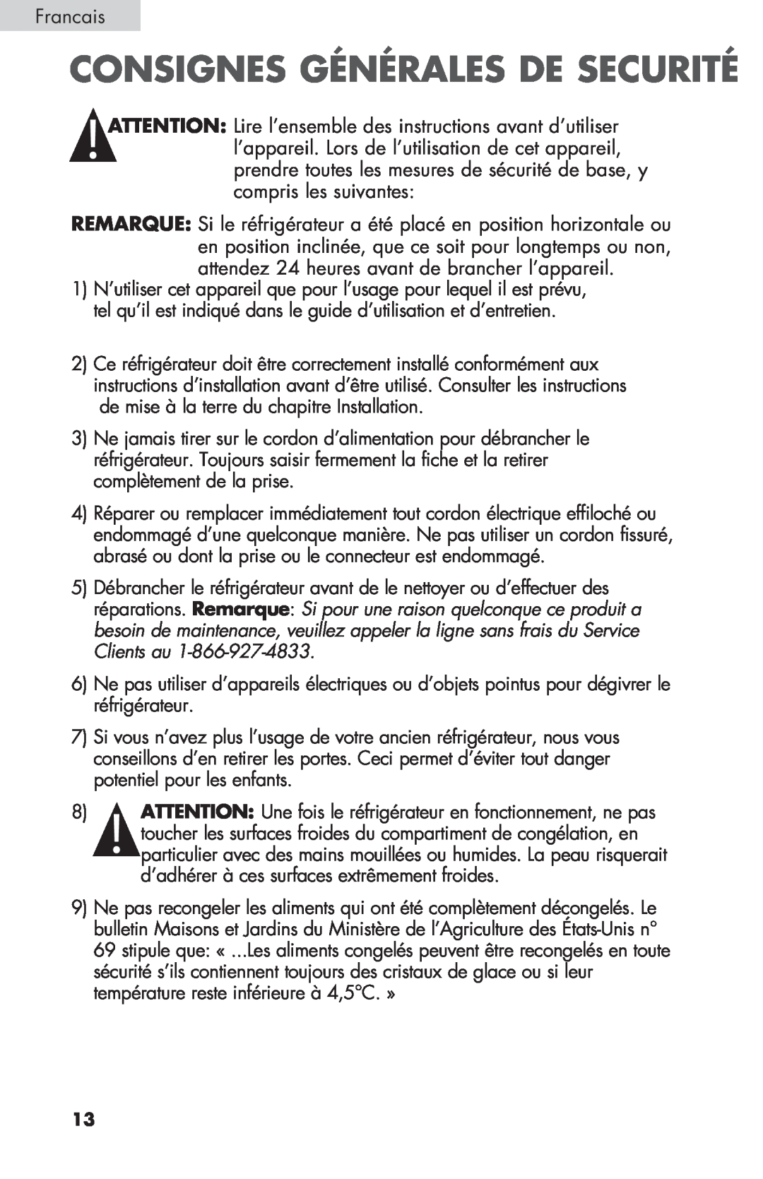 Haier BCF27B manual Consignes Générales De Securité 