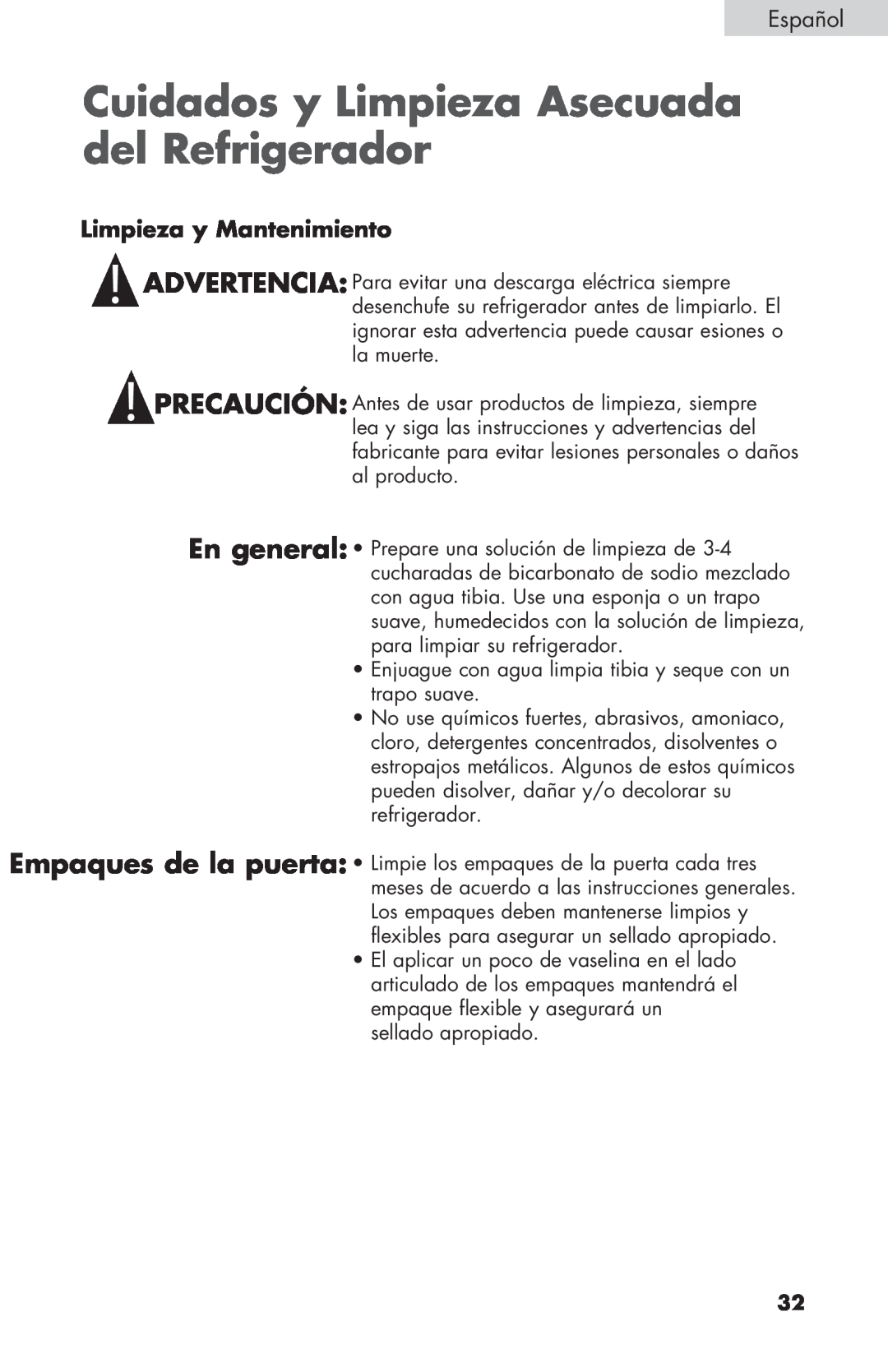 Haier BCF27B manual Cuidados y Limpieza Asecuada del Refrigerador, Limpieza y Mantenimiento, Español 