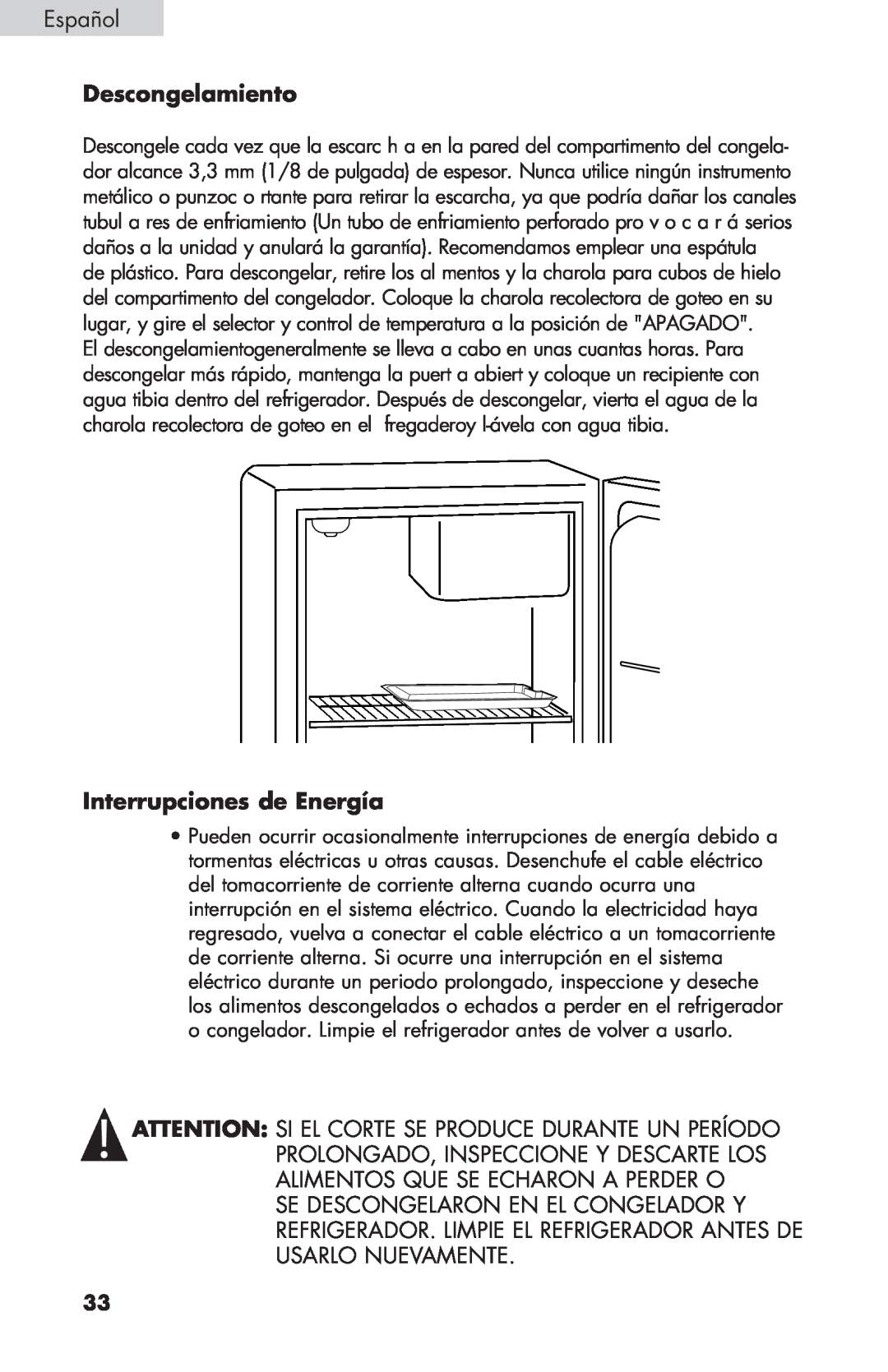 Haier BCF27B manual Descongelamiento, Interrupciones de Energía, Español 