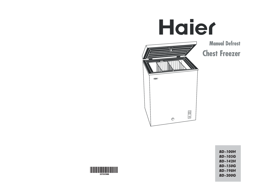 Haier HCF-270, HCF-150, HCF-210, BD-100H, BD-142H, BD-198H manual Chest Freezer, Manu al Defrost 