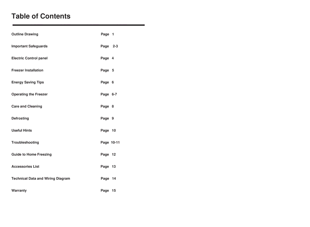 Haier BD-198, BD-142E, BD-100E user manual Table of Contents 