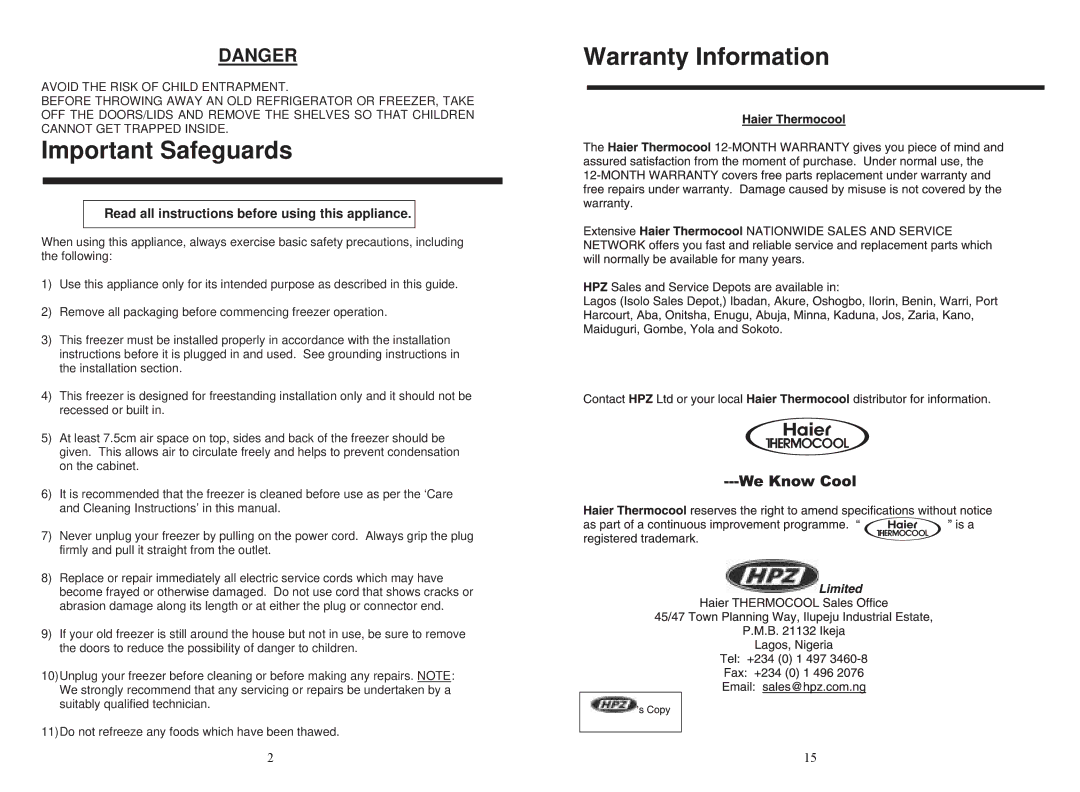 Haier BD-100E, BD-142E, BD-198 user manual Important Safeguards, Read all instructions before using this appliance 