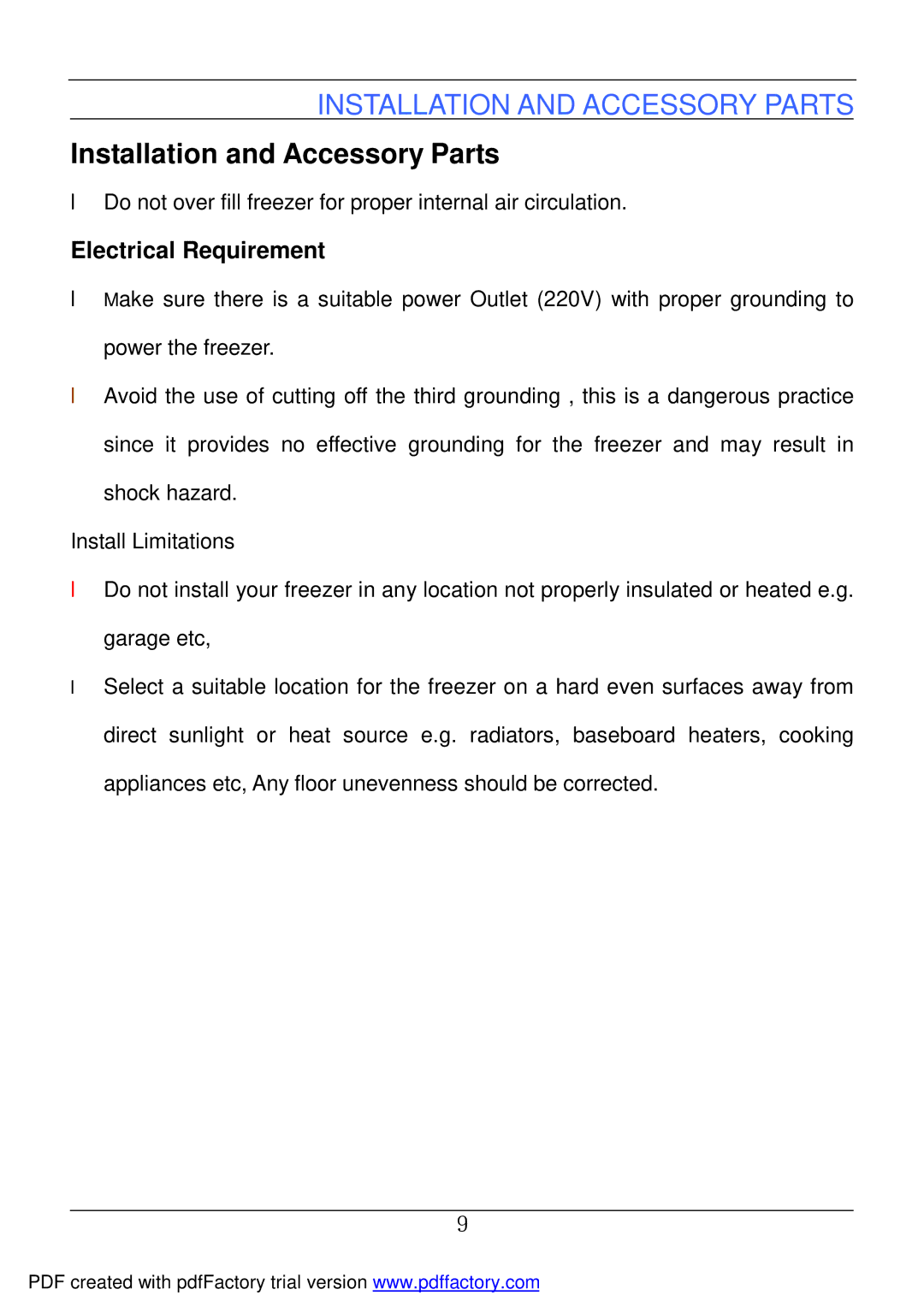 Haier BD-478A service manual Electrical Requirement 