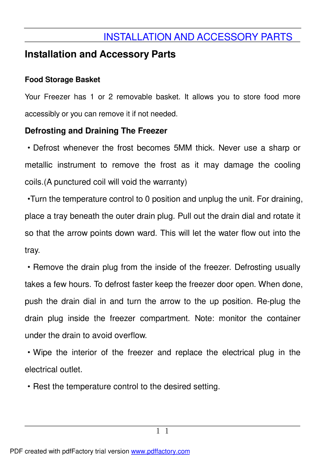 Haier BD-478A service manual Defrosting and Draining The Freezer, Food Storage Basket 