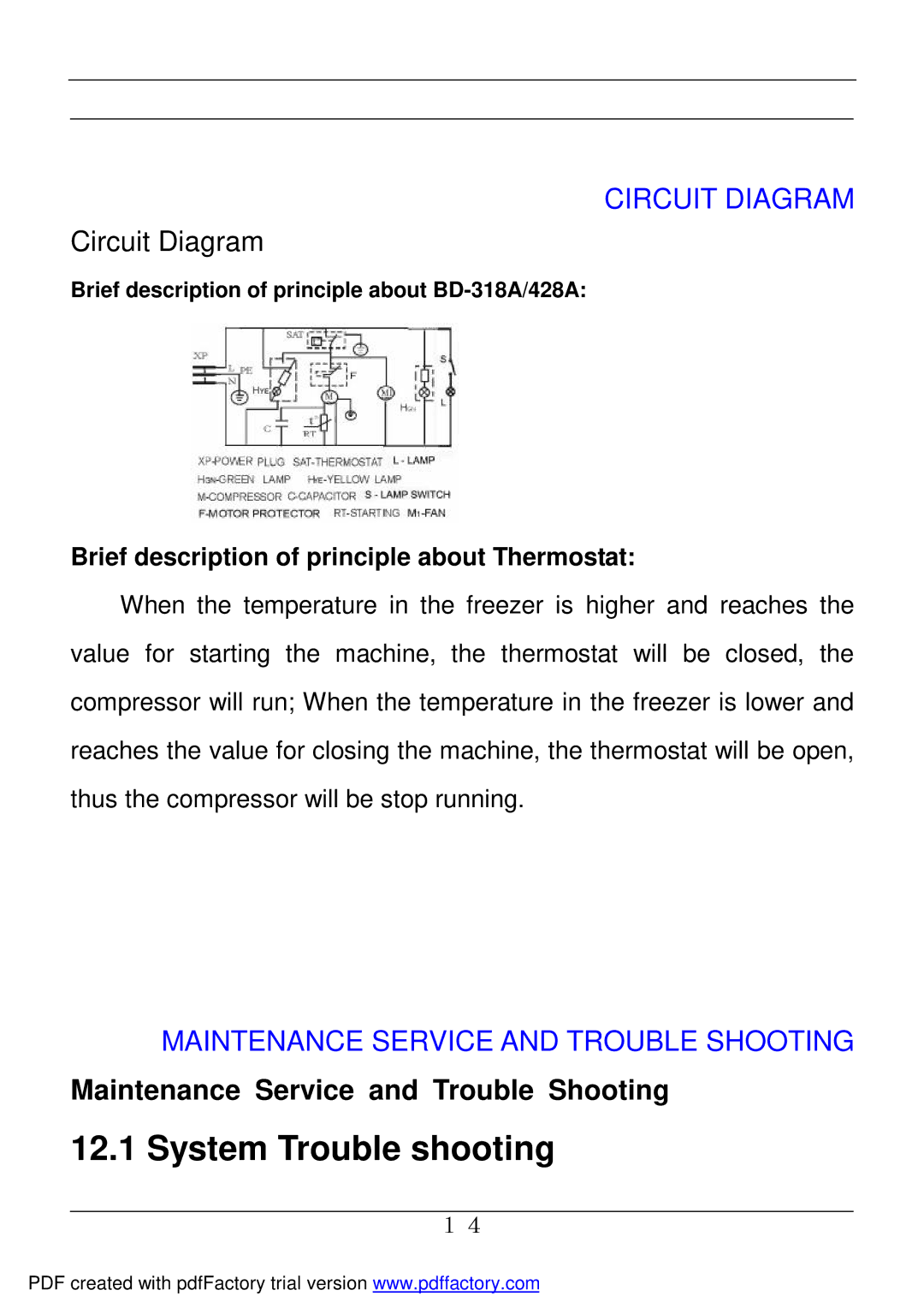 Haier BD-478A service manual Maintenance Service and Trouble Shooting, Brief description of principle about BD-318A/428A 