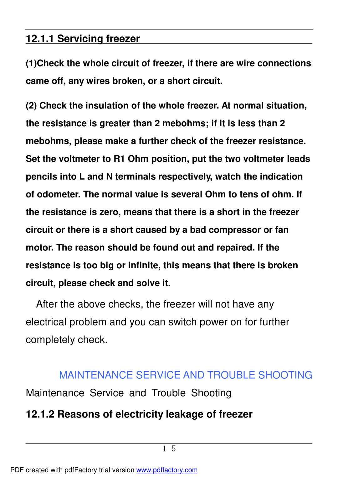 Haier BD-478A service manual Servicing freezer, Reasons of electricity leakage of freezer 