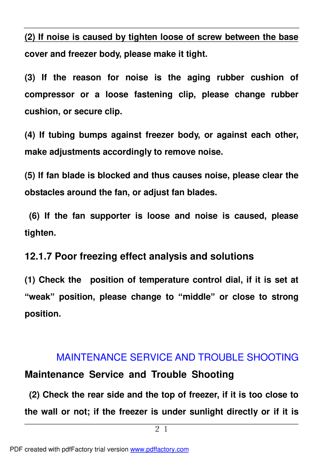 Haier BD-478A service manual Poor freezing effect analysis and solutions 