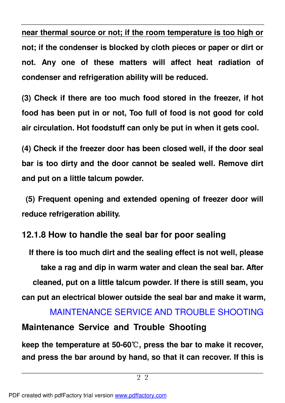 Haier BD-478A service manual How to handle the seal bar for poor sealing 