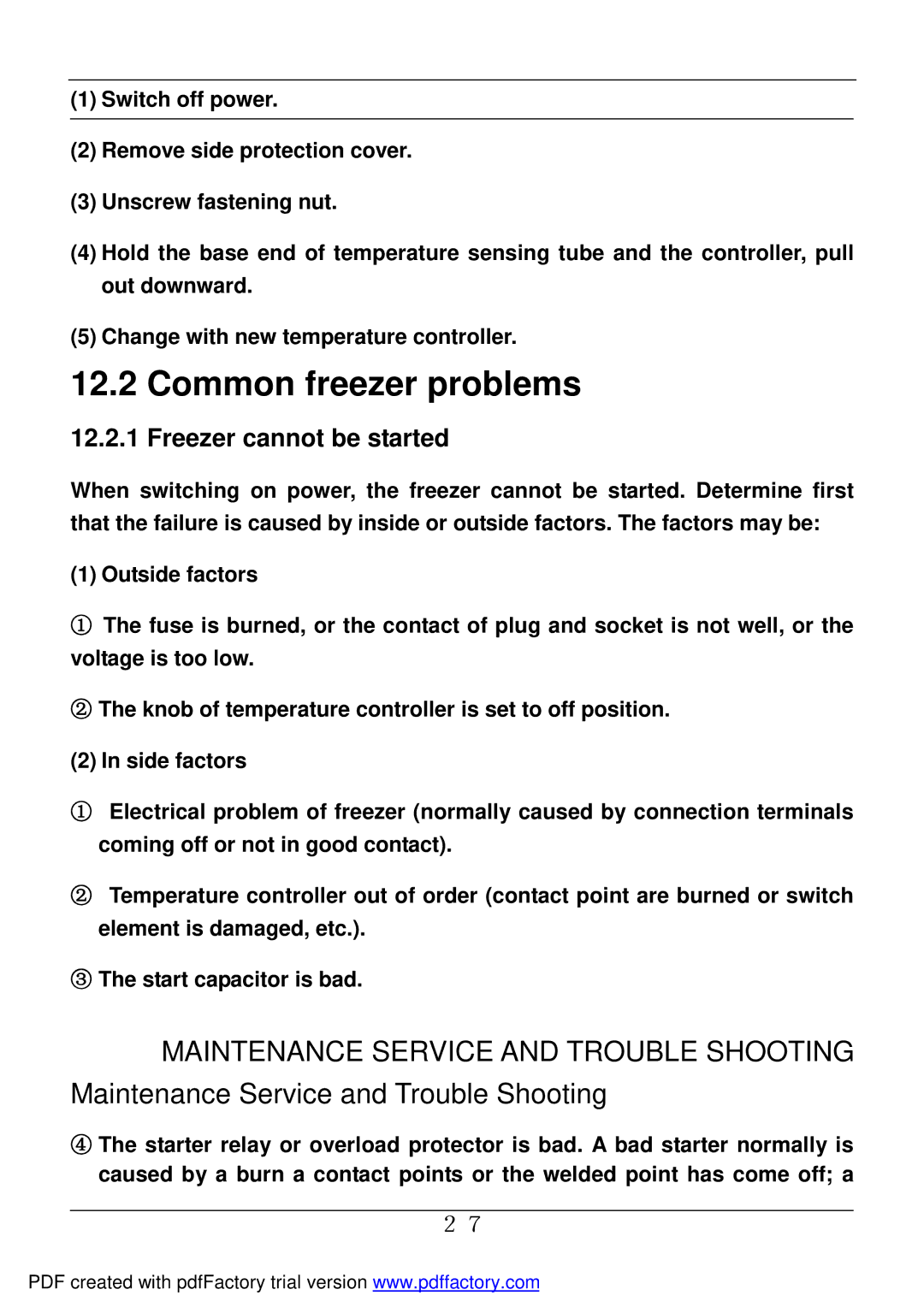 Haier BD-478A service manual Common freezer problems 