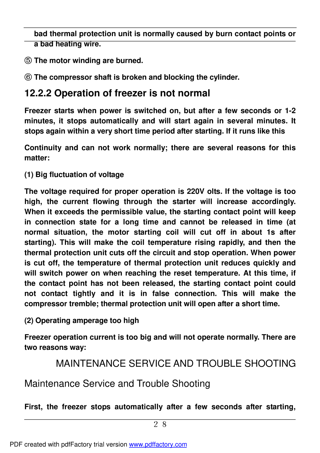 Haier BD-478A service manual Operation of freezer is not normal 