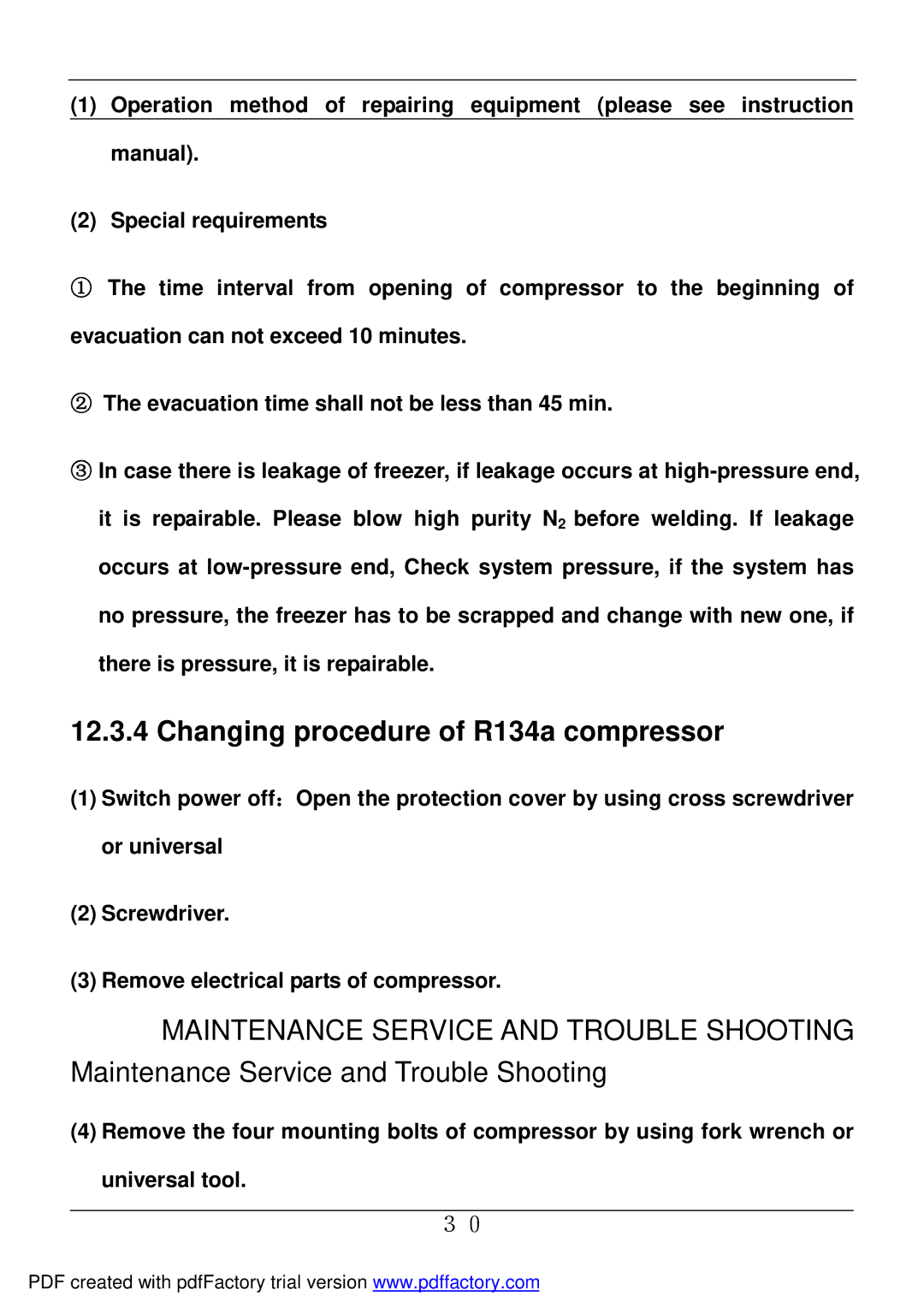 Haier BD-478A service manual Changing procedure of R134a compressor 