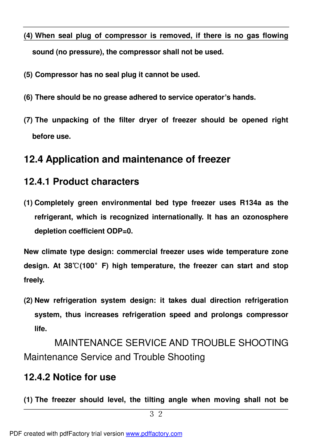 Haier BD-478A service manual Application and maintenance of freezer, Product characters 