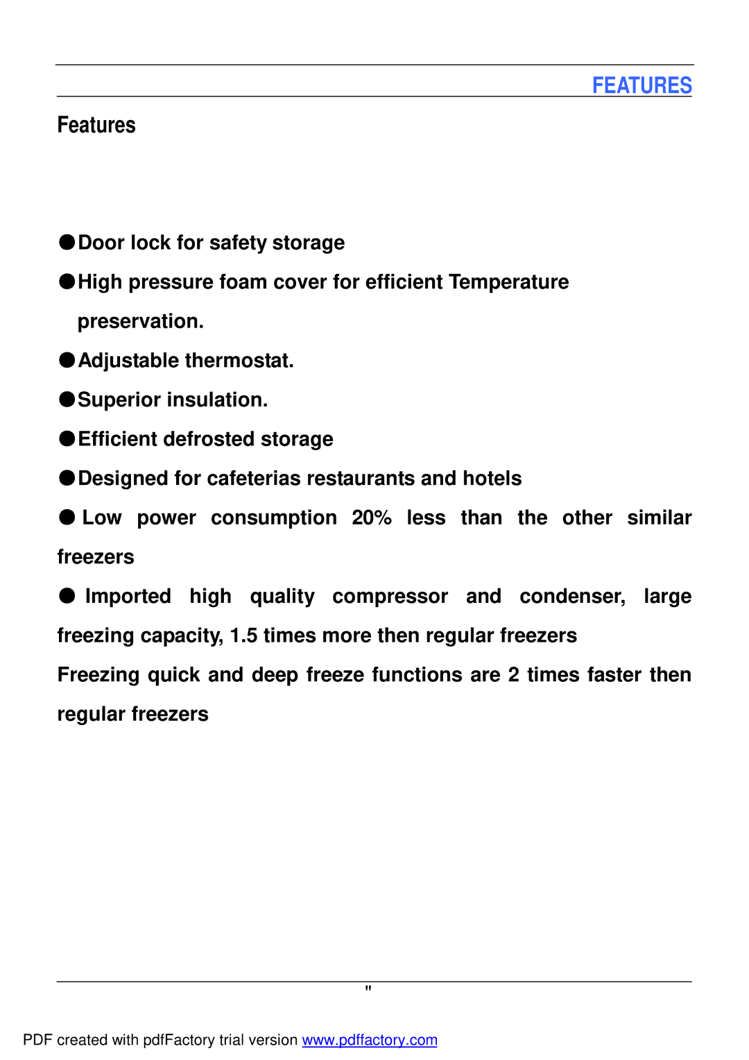 Haier BD-478A service manual Features 