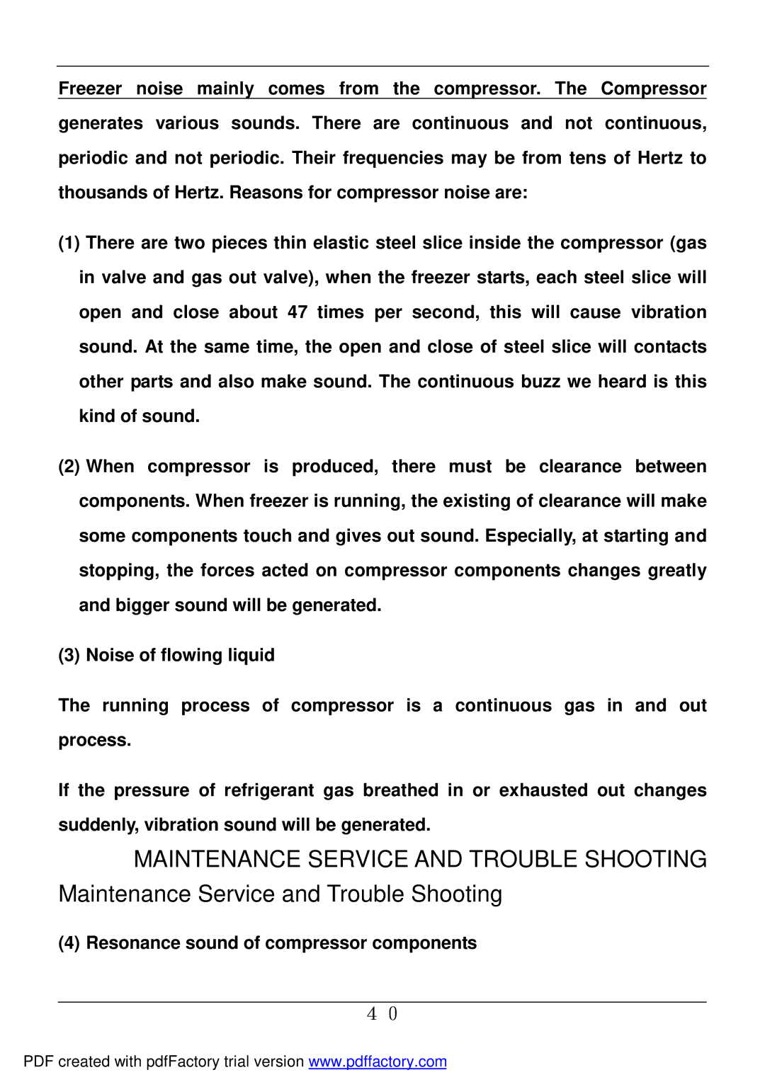 Haier BD-478A service manual Resonance sound of compressor components 