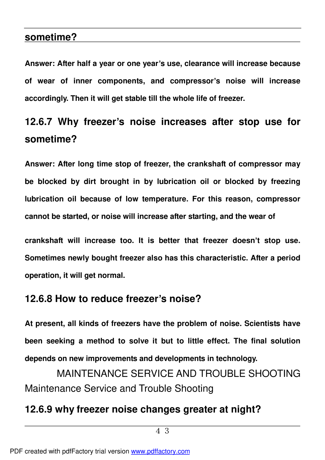 Haier BD-478A Sometime?, Why freezer’s noise increases after stop use for sometime?, How to reduce freezer’s noise? 