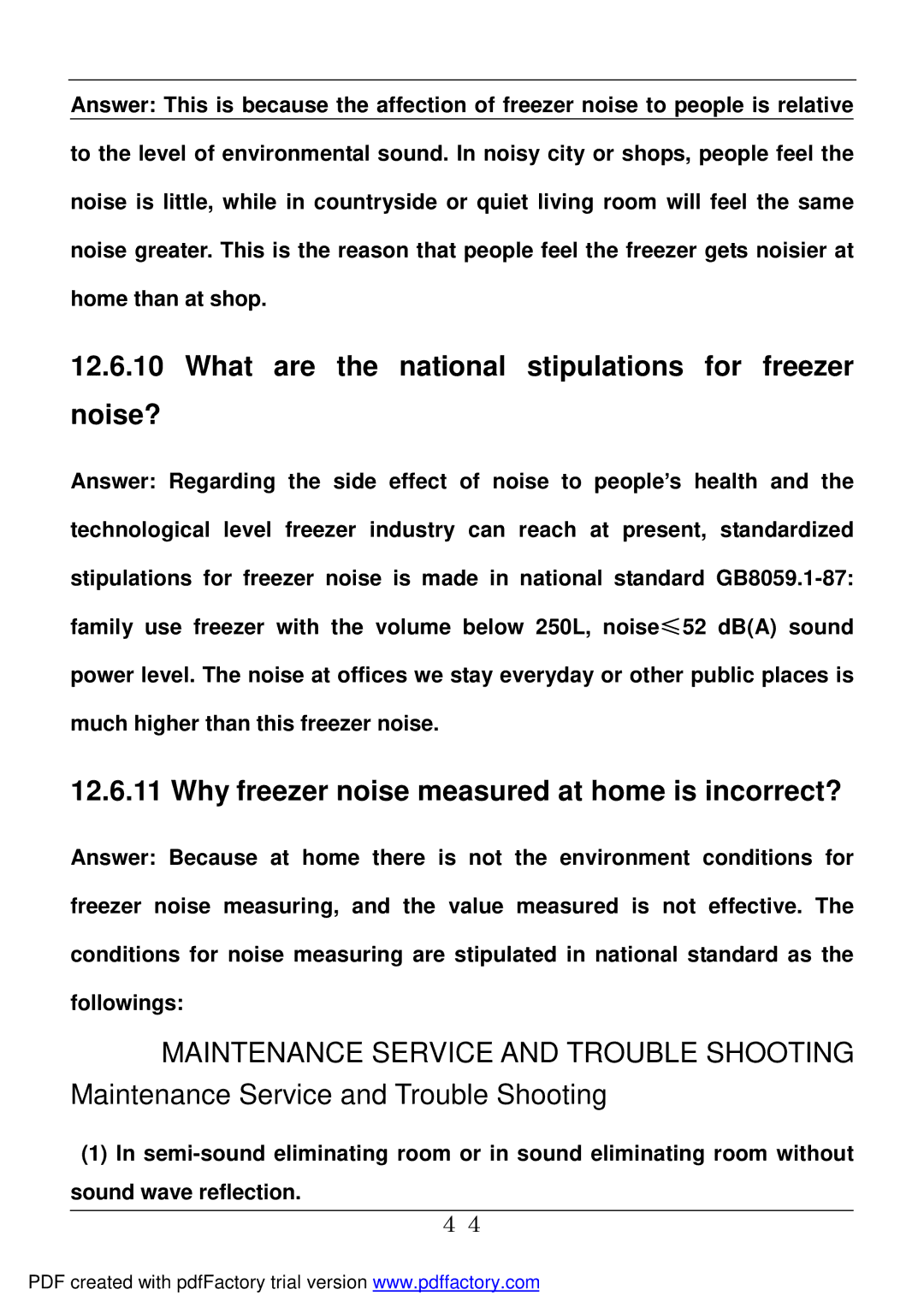 Haier BD-478A What are the national stipulations for freezer Noise?, Why freezer noise measured at home is incorrect? 