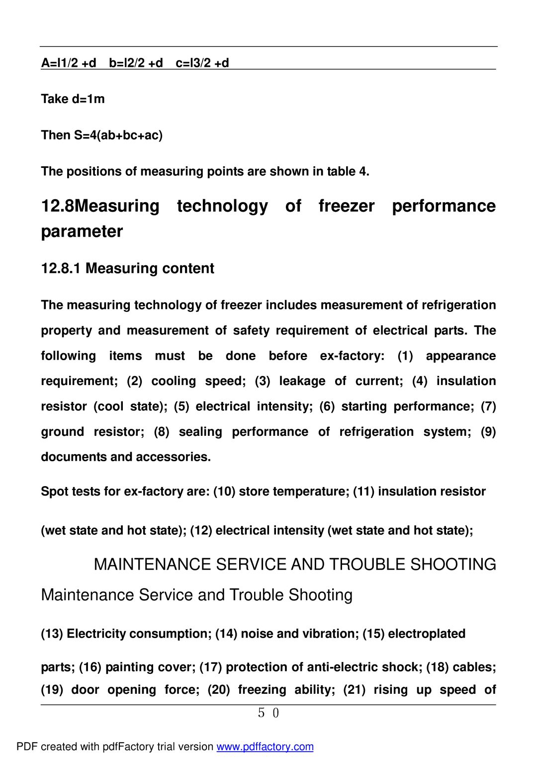 Haier BD-478A service manual 12.8Measuring technology of freezer performance parameter 