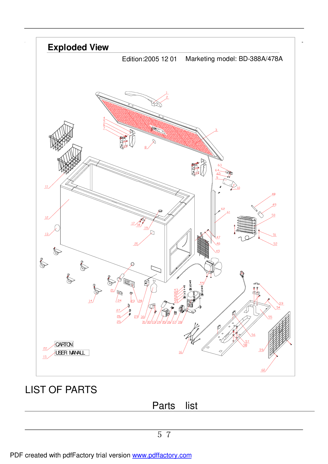 Haier BD-478A service manual List of Parts 