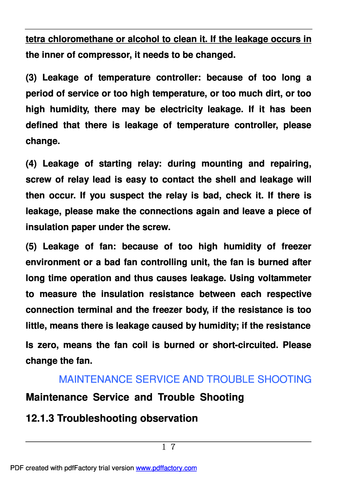 Haier BD-478A service manual Troubleshooting observation, Maintenance Service And Trouble Shooting 