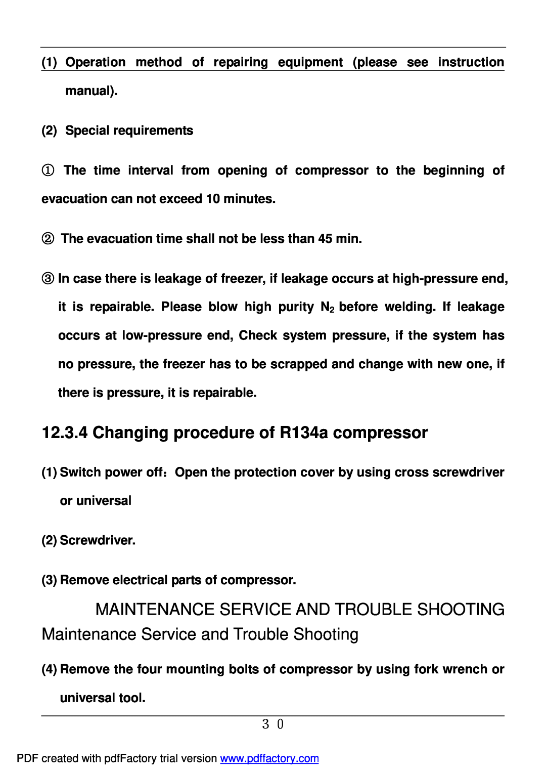 Haier BD-478A service manual Changing procedure of R134a compressor 