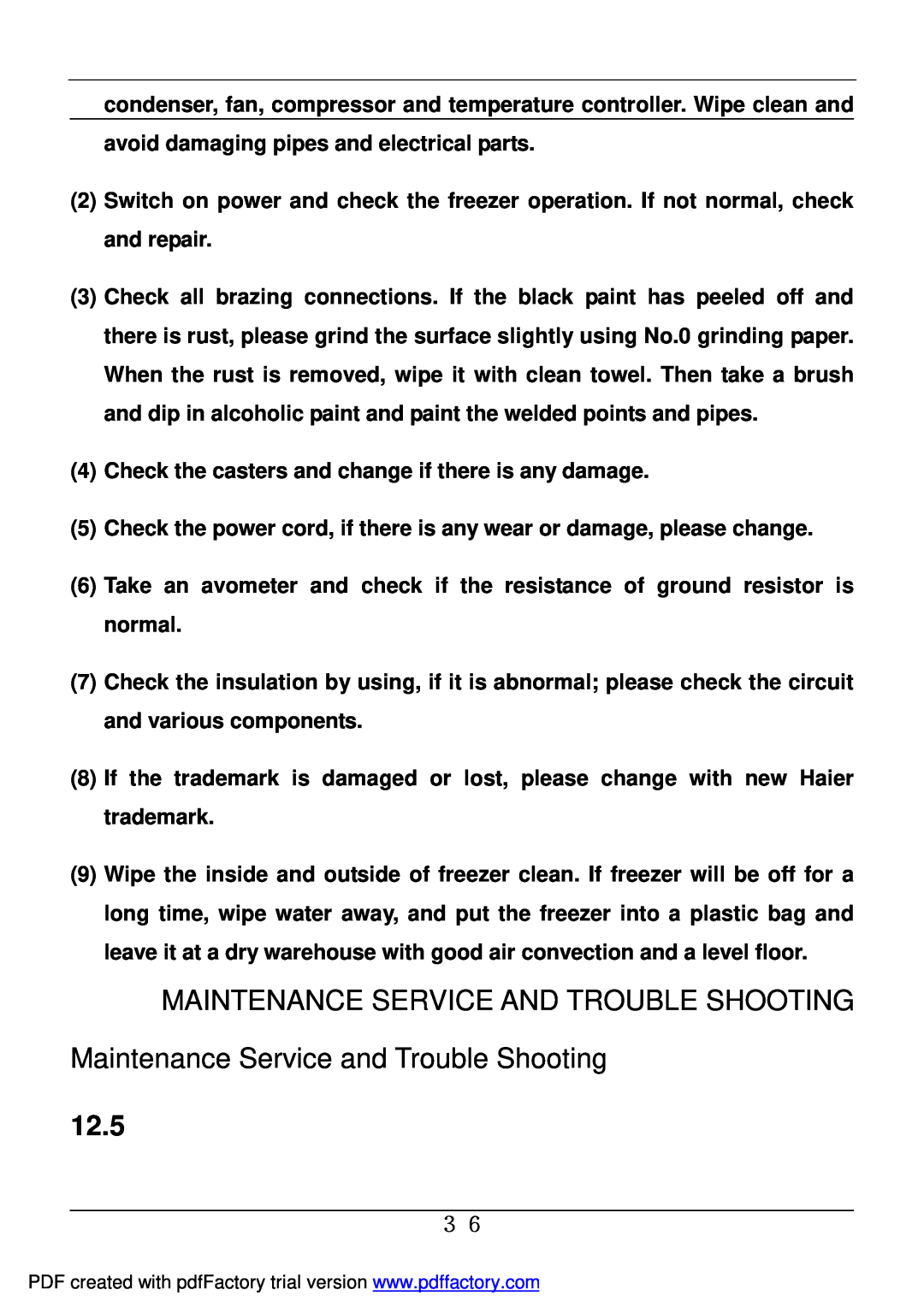 Haier BD-478A service manual 12.5, Maintenance Service And Trouble Shooting, Maintenance Service and Trouble Shooting 