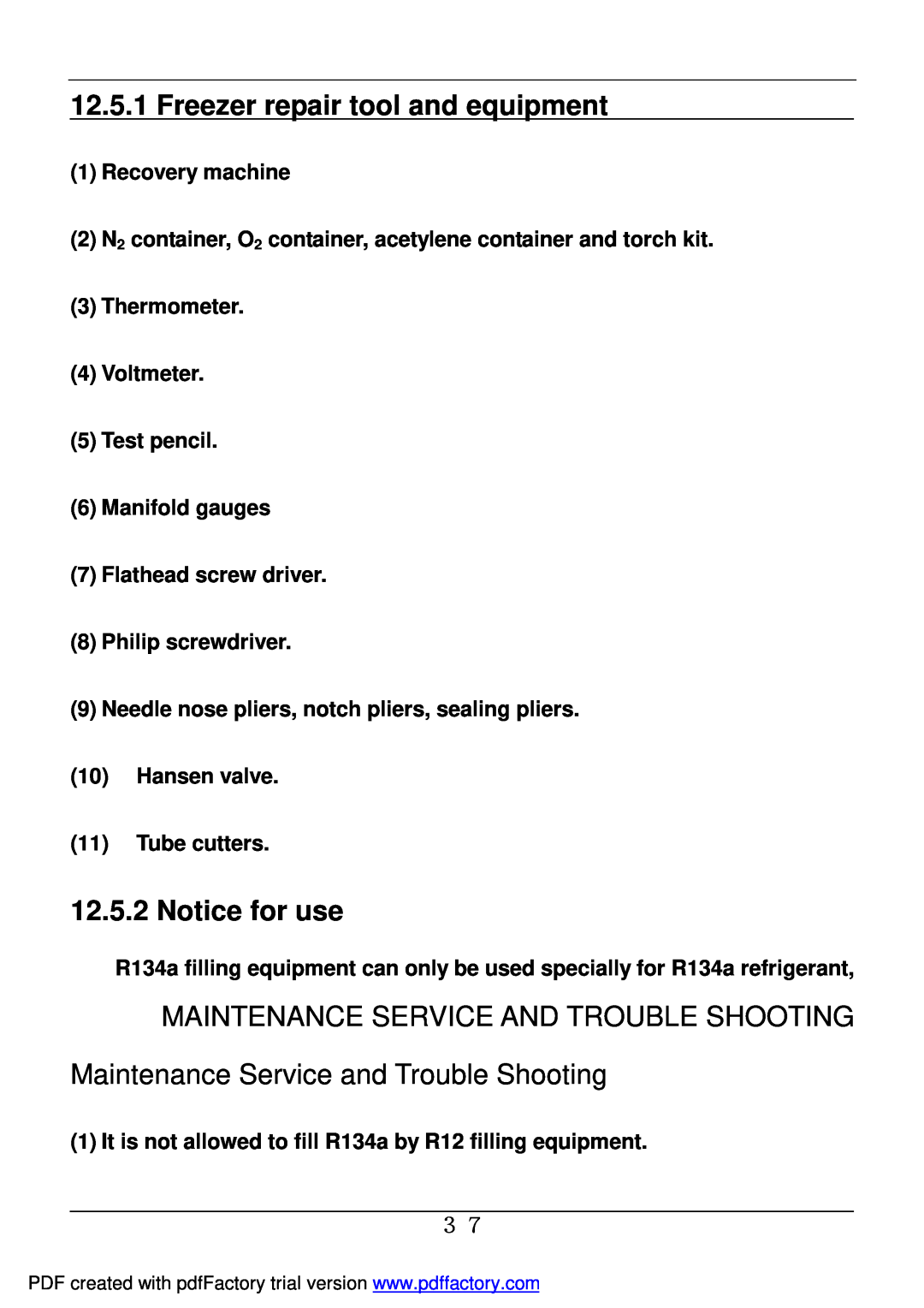 Haier BD-478A service manual Freezer repair tool and equipment, Notice for use, Maintenance Service And Trouble Shooting 