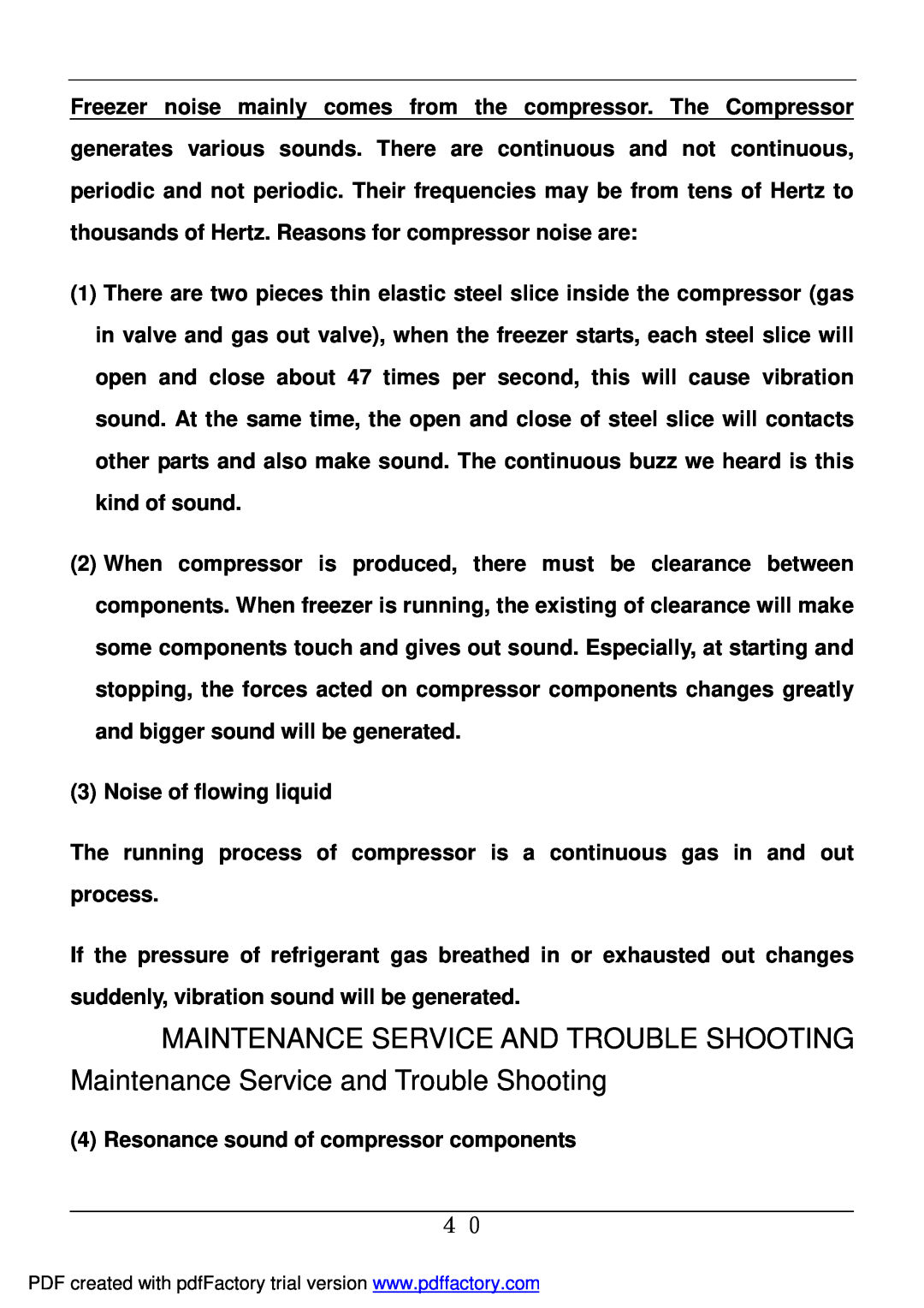 Haier BD-478A service manual Noise of flowing liquid 