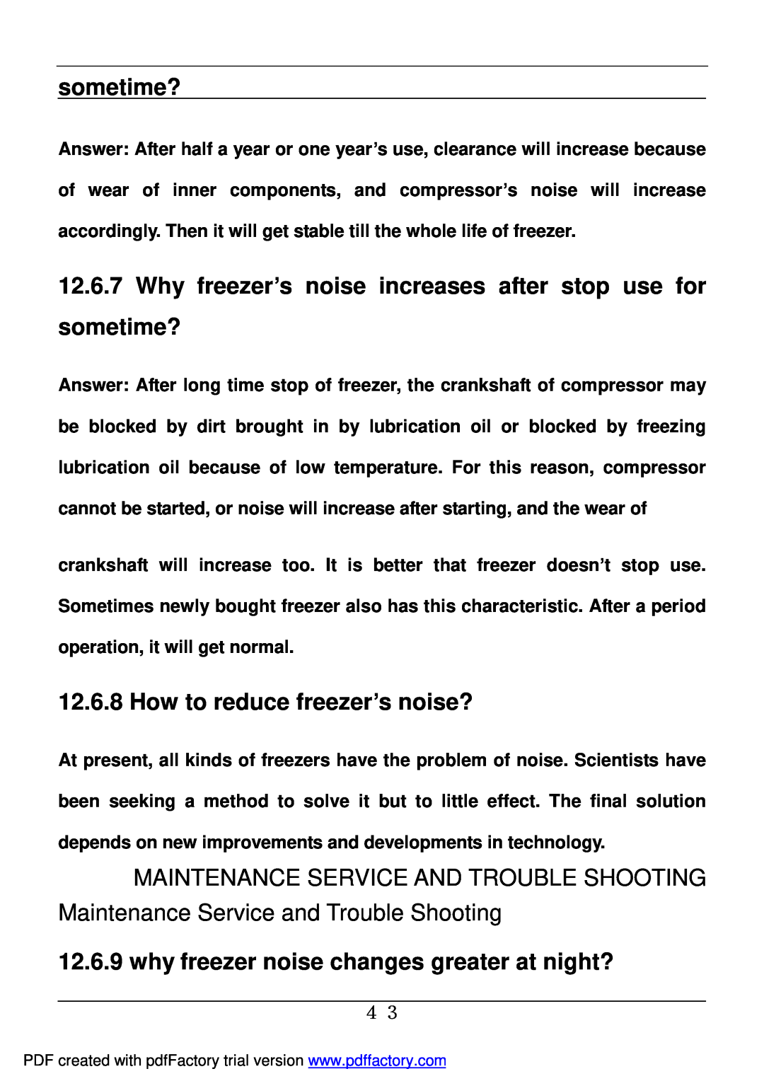Haier BD-478A service manual Why freezer’s noise increases after stop use for sometime?, How to reduce freezer’s noise? 