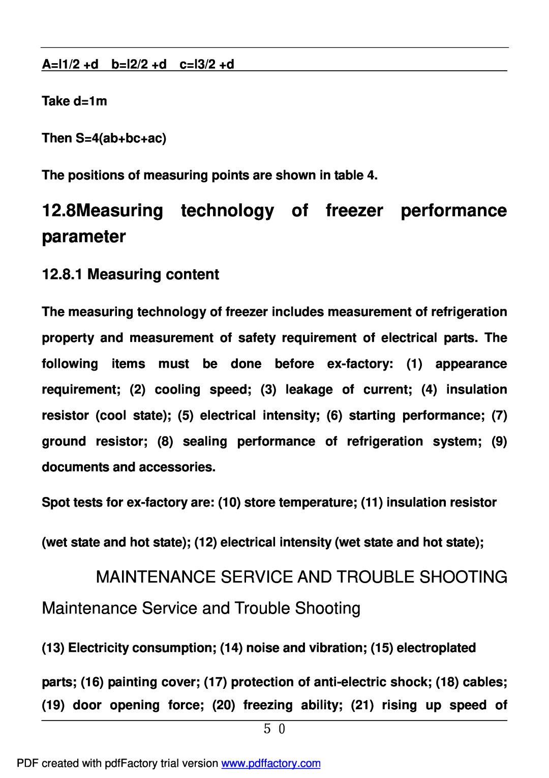 Haier BD-478A 12.8Measuring technology of freezer performance parameter, Maintenance Service And Trouble Shooting 