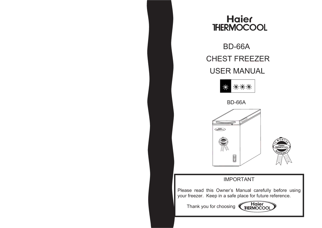 Haier BD-66A owner manual Chest Freezer 