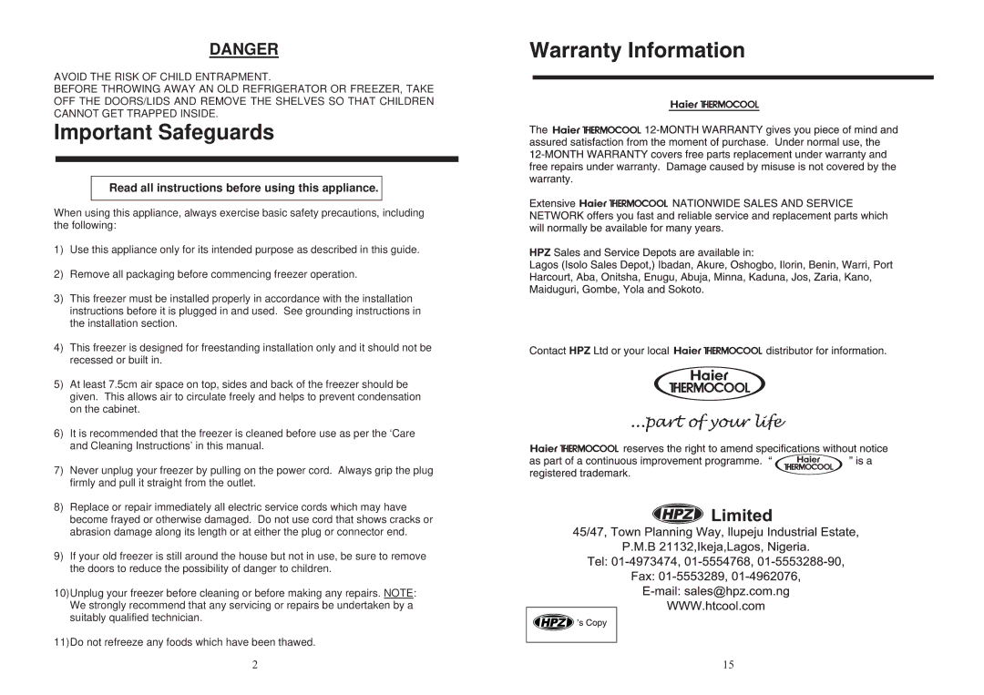 Haier BD-66A owner manual Important Safeguards 