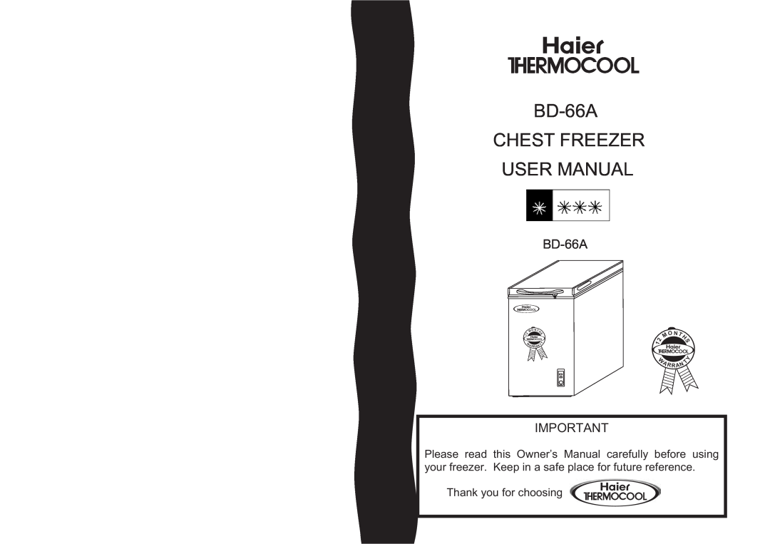 Haier BD-66A owner manual Thank you for choosing, Nth S 
